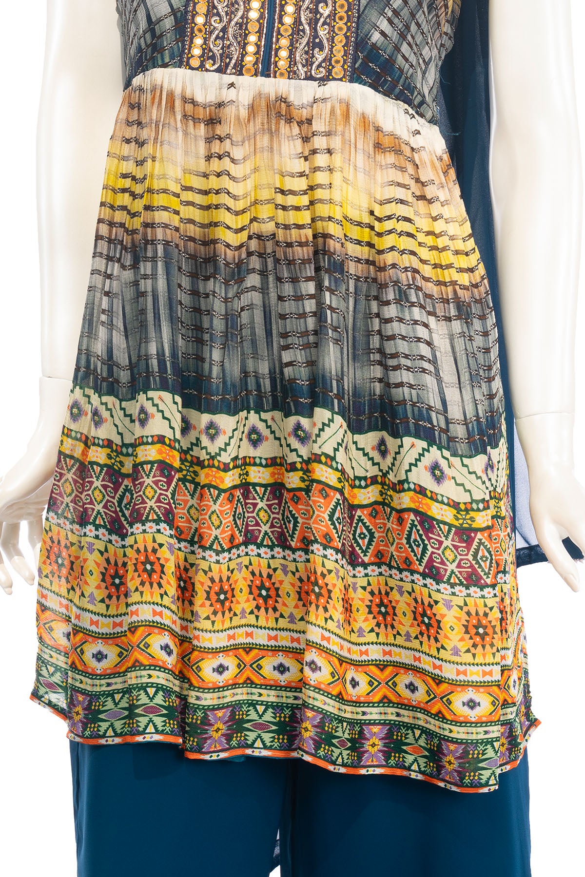 Silakaari Shehnaaz Teal Blue Mirror Front Panel Chinon Garara Set With Dupatta