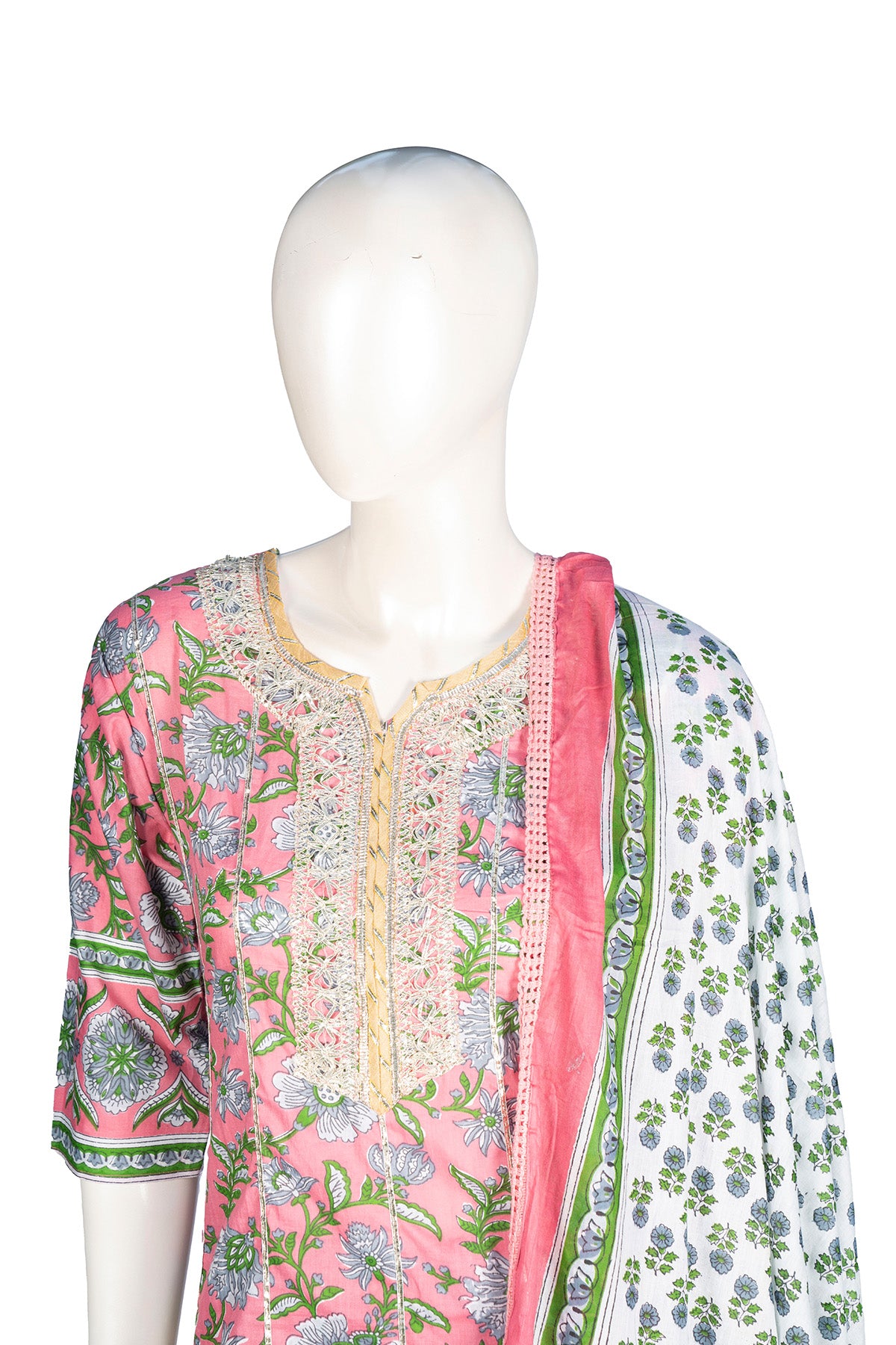 Silakaari Pink Dutch Floral Cotton Gota patti Hand block Short Kurti with Sharara Set