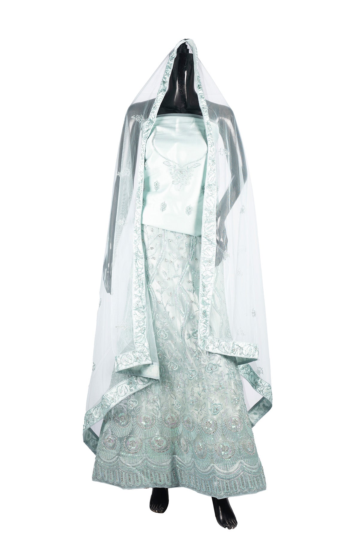 Silakaari Naaz Light Blue Sequin Dimond Fancy Evening Unstitched Lehenga Sharara Set