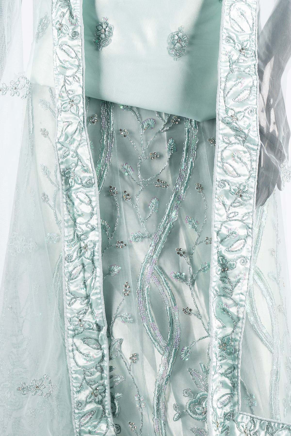 Silakaari Naaz Light Blue Sequin Dimond Fancy Evening Unstitched Lehenga Sharara Set