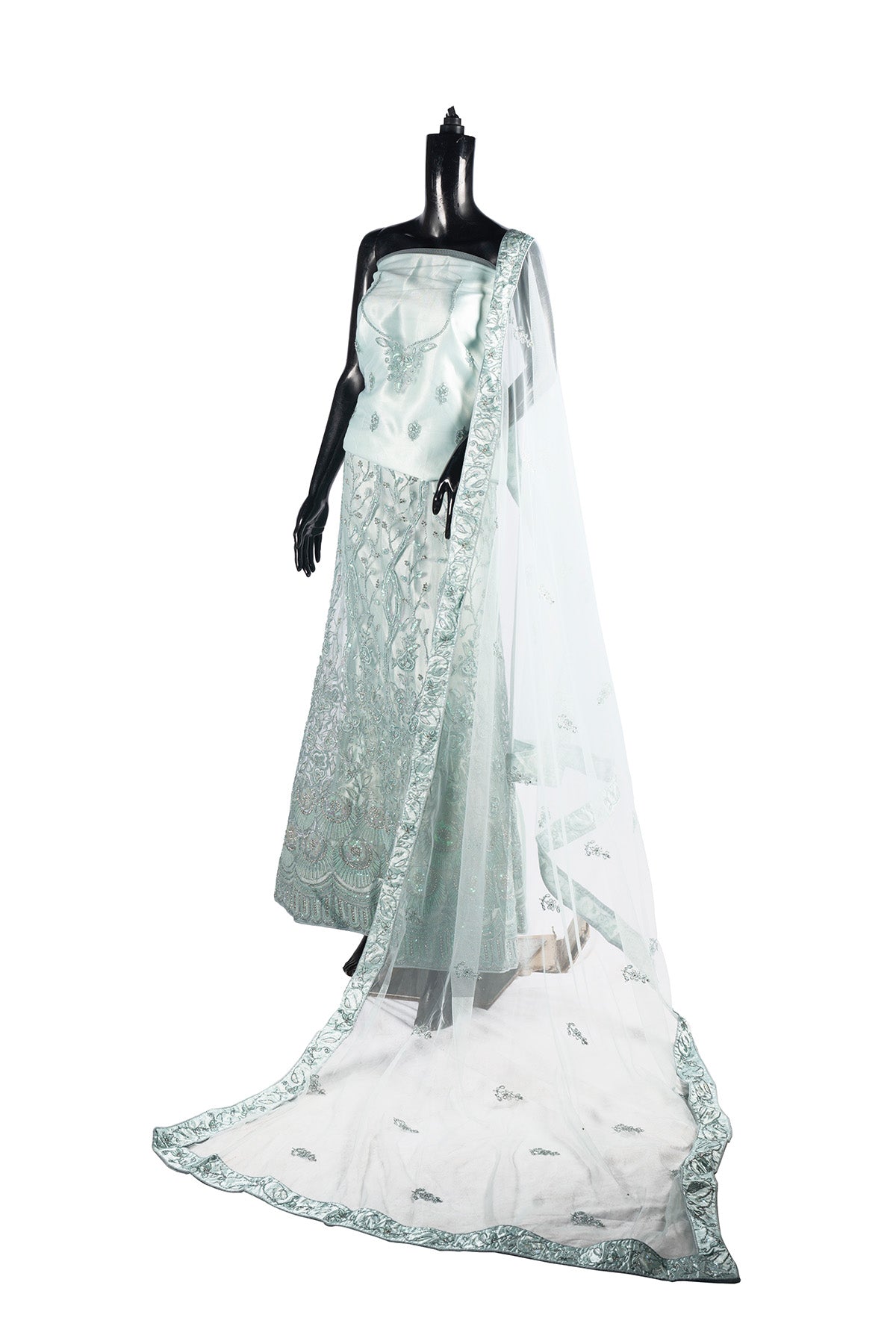 Silakaari Naaz Light Blue Sequin Dimond Fancy Evening Unstitched Lehenga Sharara Set