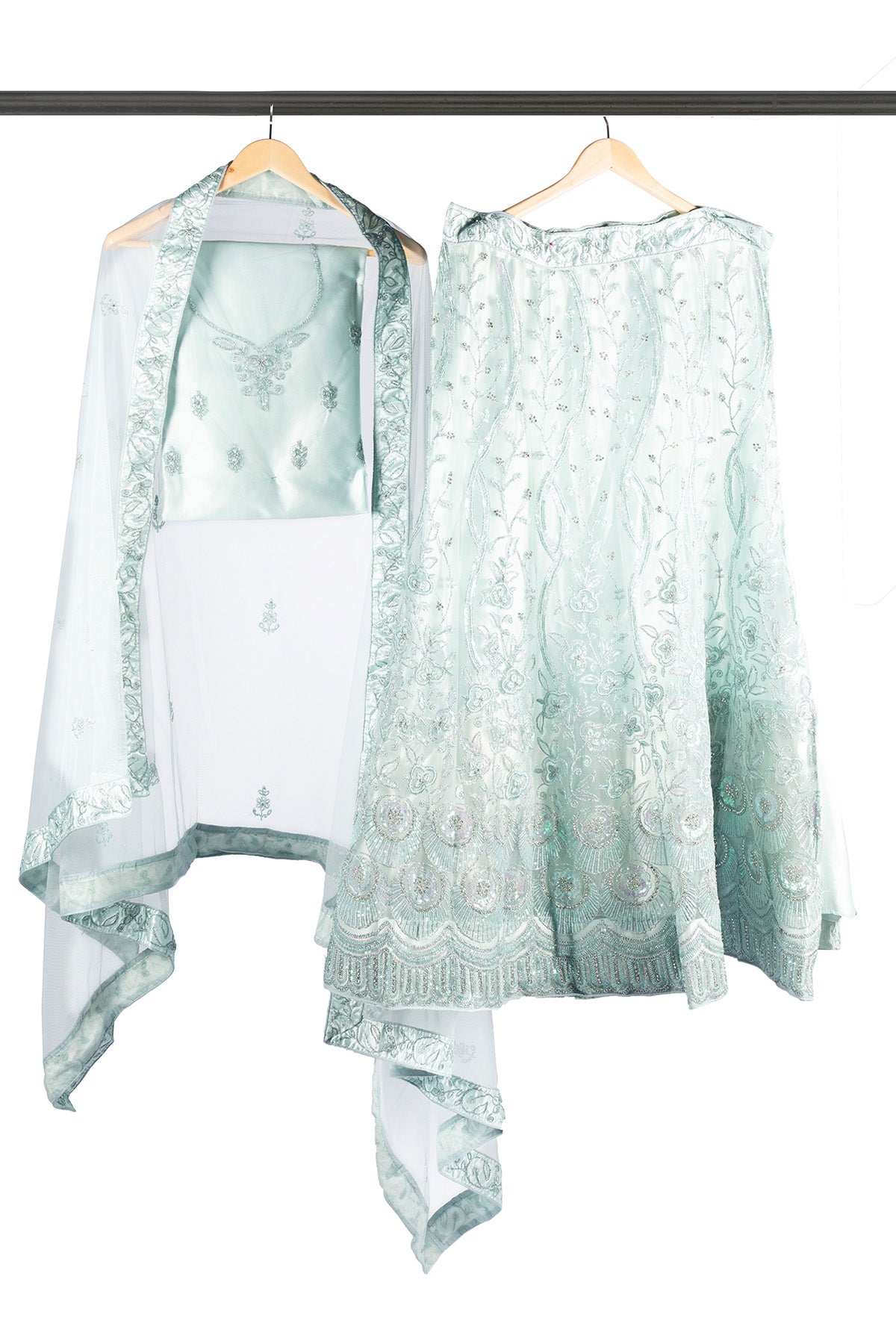 Silakaari Naaz Light Blue Sequin Dimond Fancy Evening Unstitched Lehenga Sharara Set