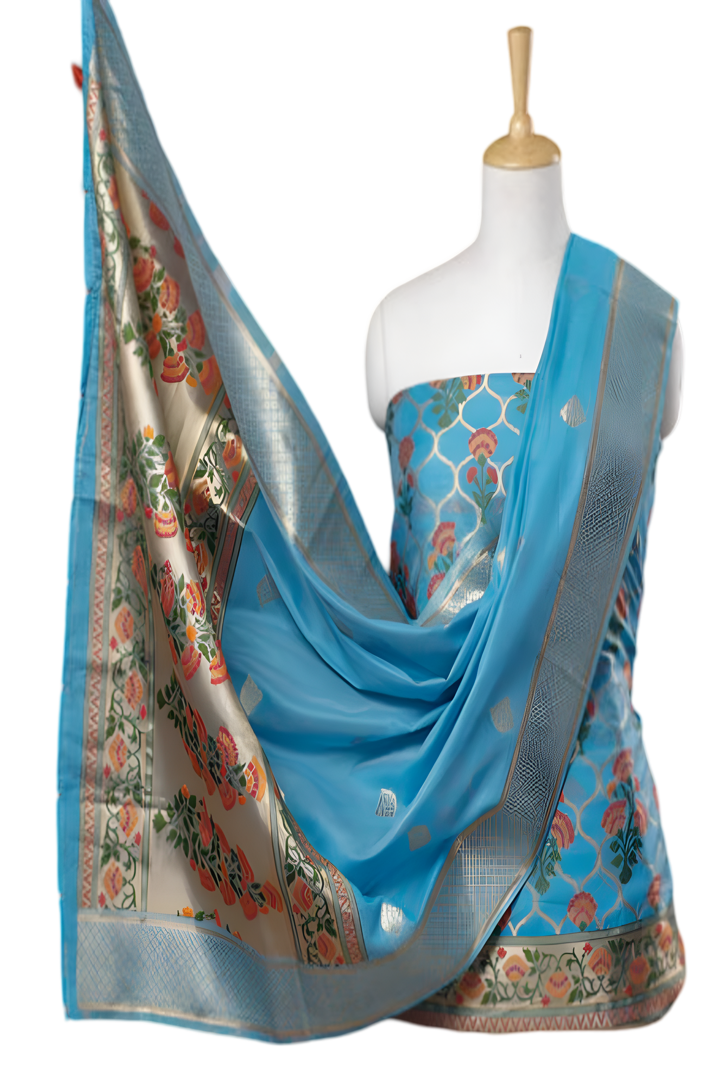 Silakaari Women's Blue Zari Work Designer Banarasi Unstitched Dress Material