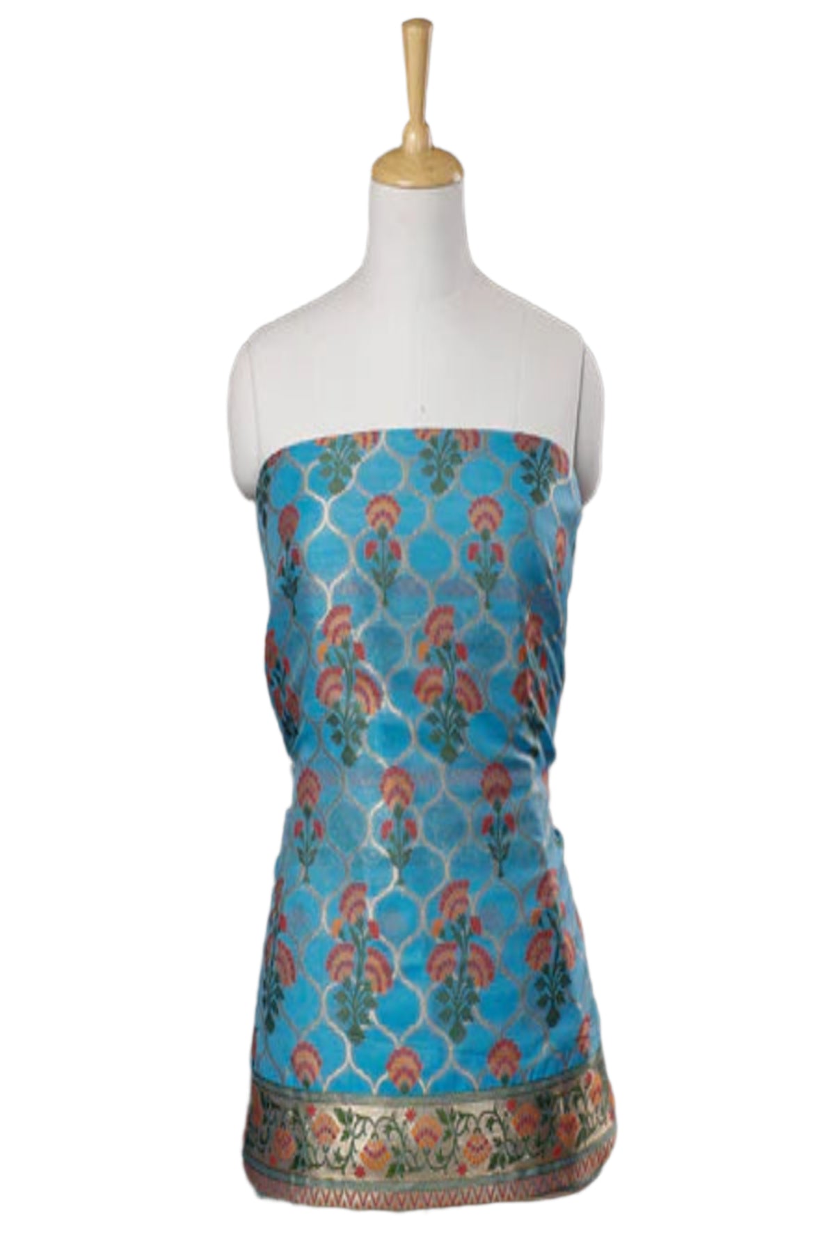 Silakaari Women's Blue Zari Work Designer Banarasi Unstitched Dress Material