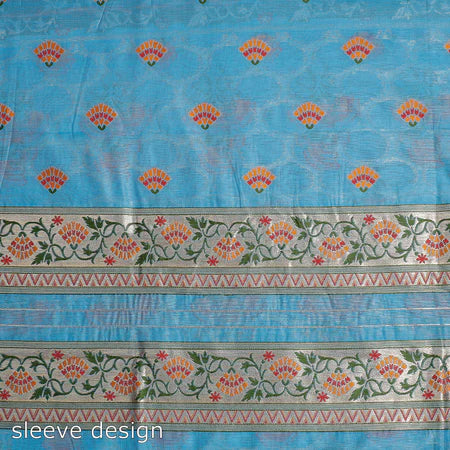 Silakaari Women's Blue Zari Work Designer Banarasi Unstitched Dress Material