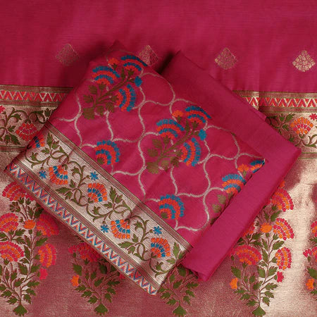 Silakaari Women's Maroon Zari Work Designer Banarasi Unstitched Dress Material