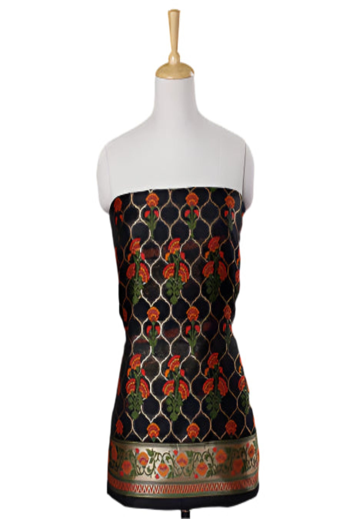 Silakaari Women's Black Zari Work Designer Banarasi Unstitched Dress Material