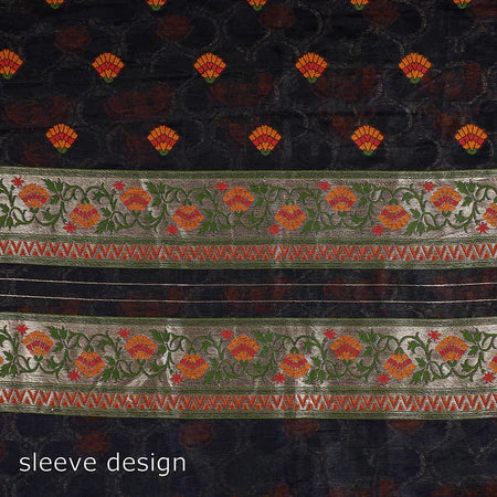 Silakaari Women's Black Zari Work Designer Banarasi Unstitched Dress Material