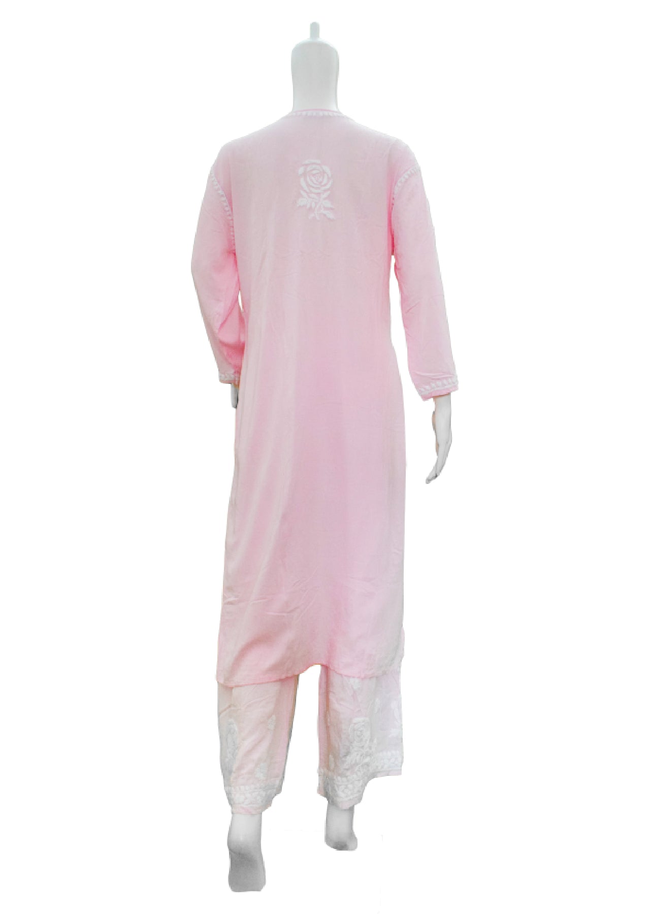 Silakaari Women's Baby Pink Modal Lucknowi Kurti Palazzo Set