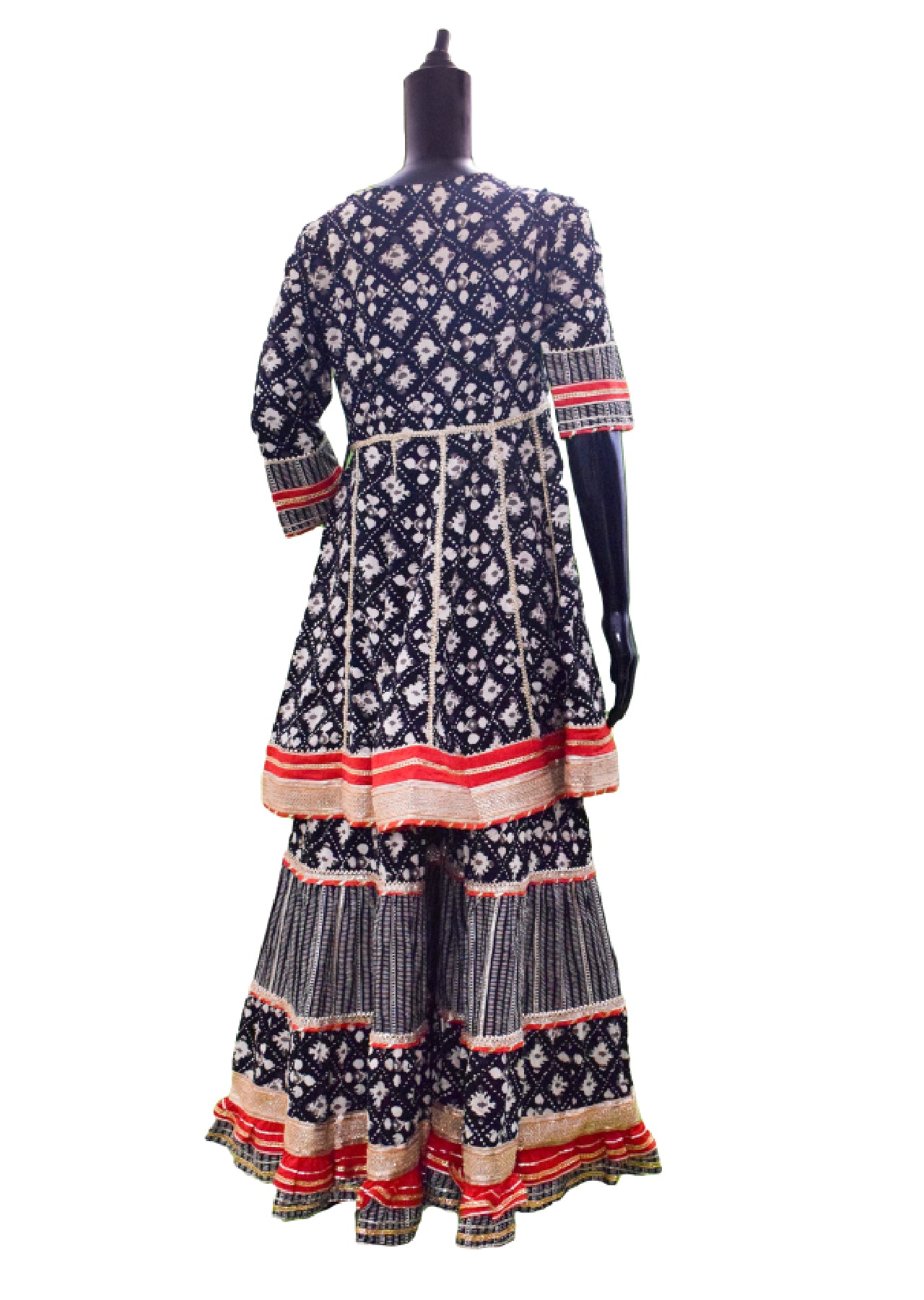 Silakaari Women's Black-Red Heavy Gota Patti Full Garara Set With Potli