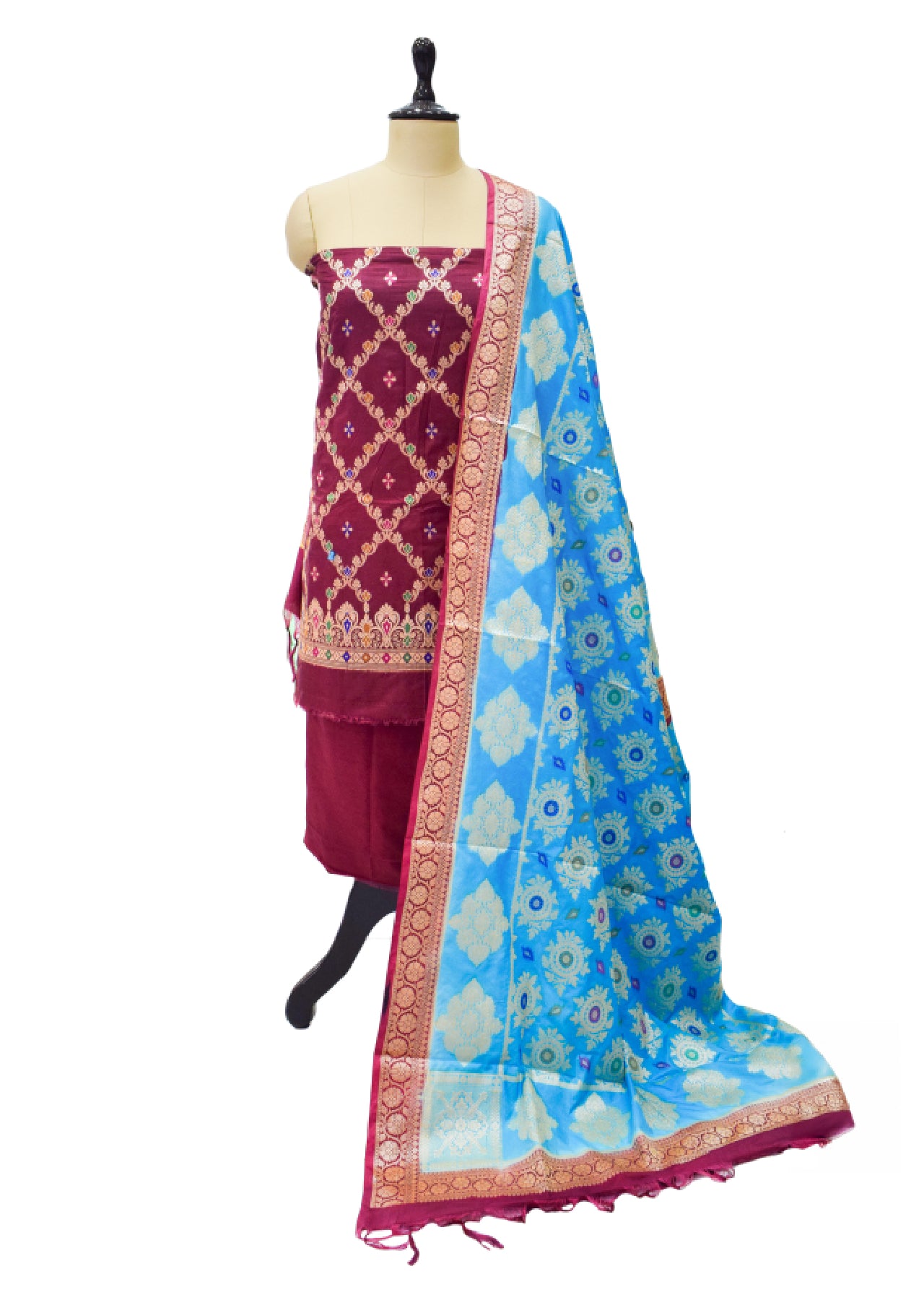 Silakaari Women's Plus Size Zari Banarasi Silk Unstitched Dress Material