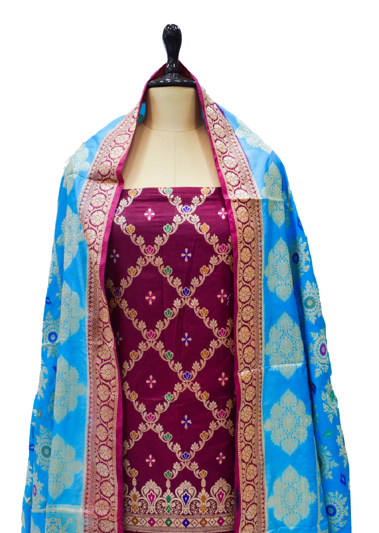 Silakaari Women's Plus Size Zari Banarasi Silk Unstitched Dress Material