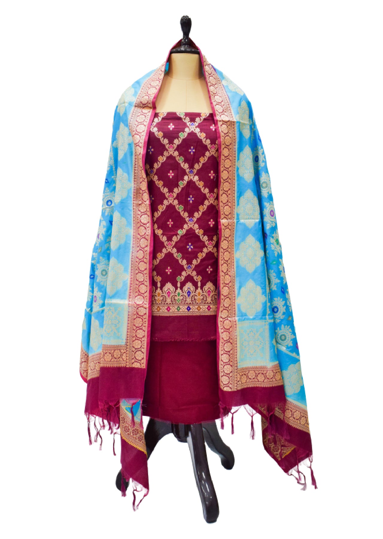 Silakaari Women's Plus Size Zari Banarasi Silk Unstitched Dress Material