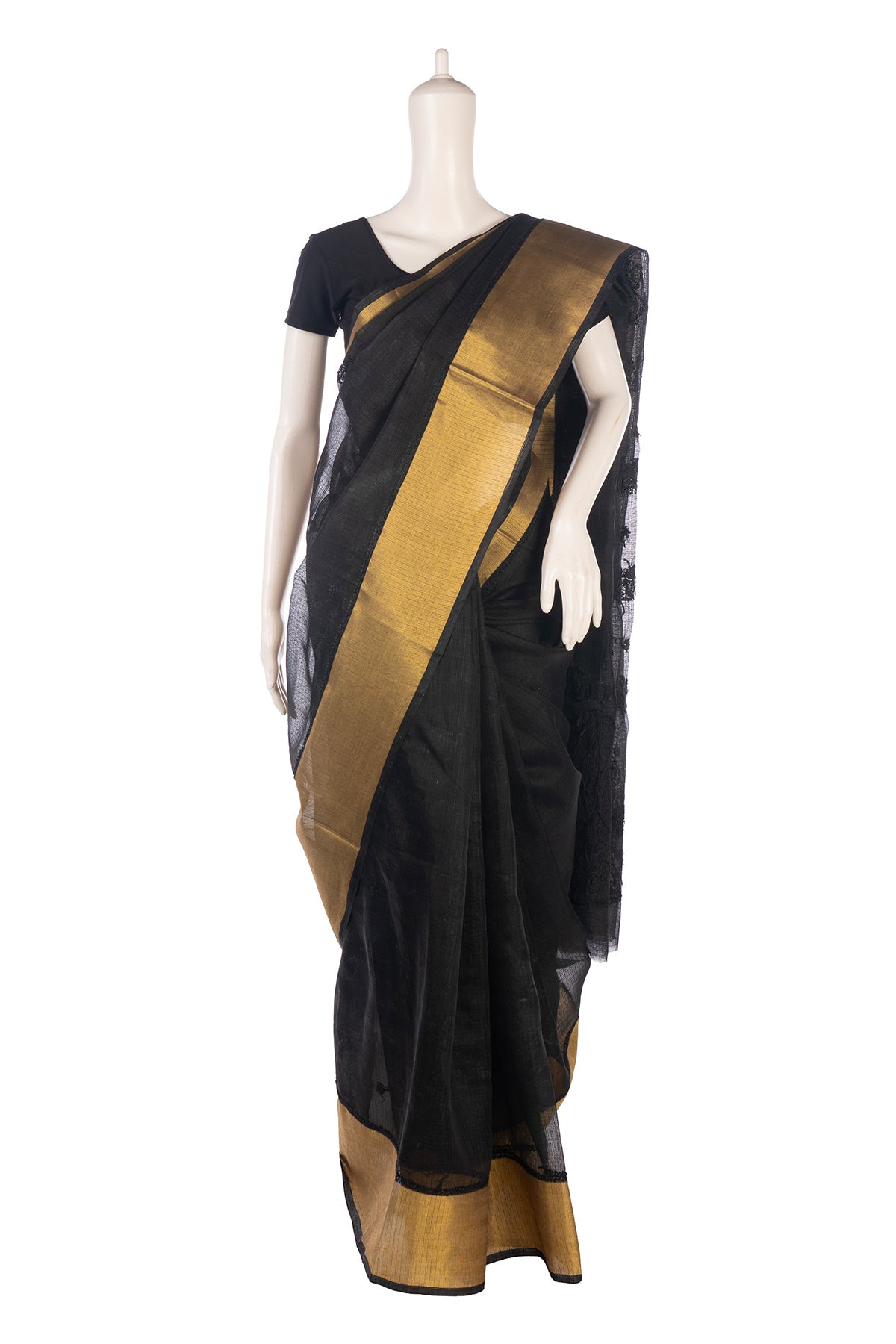Silakaari Black Beauty Super Delux Pure Chanderi Lucknowi Premium Saree
