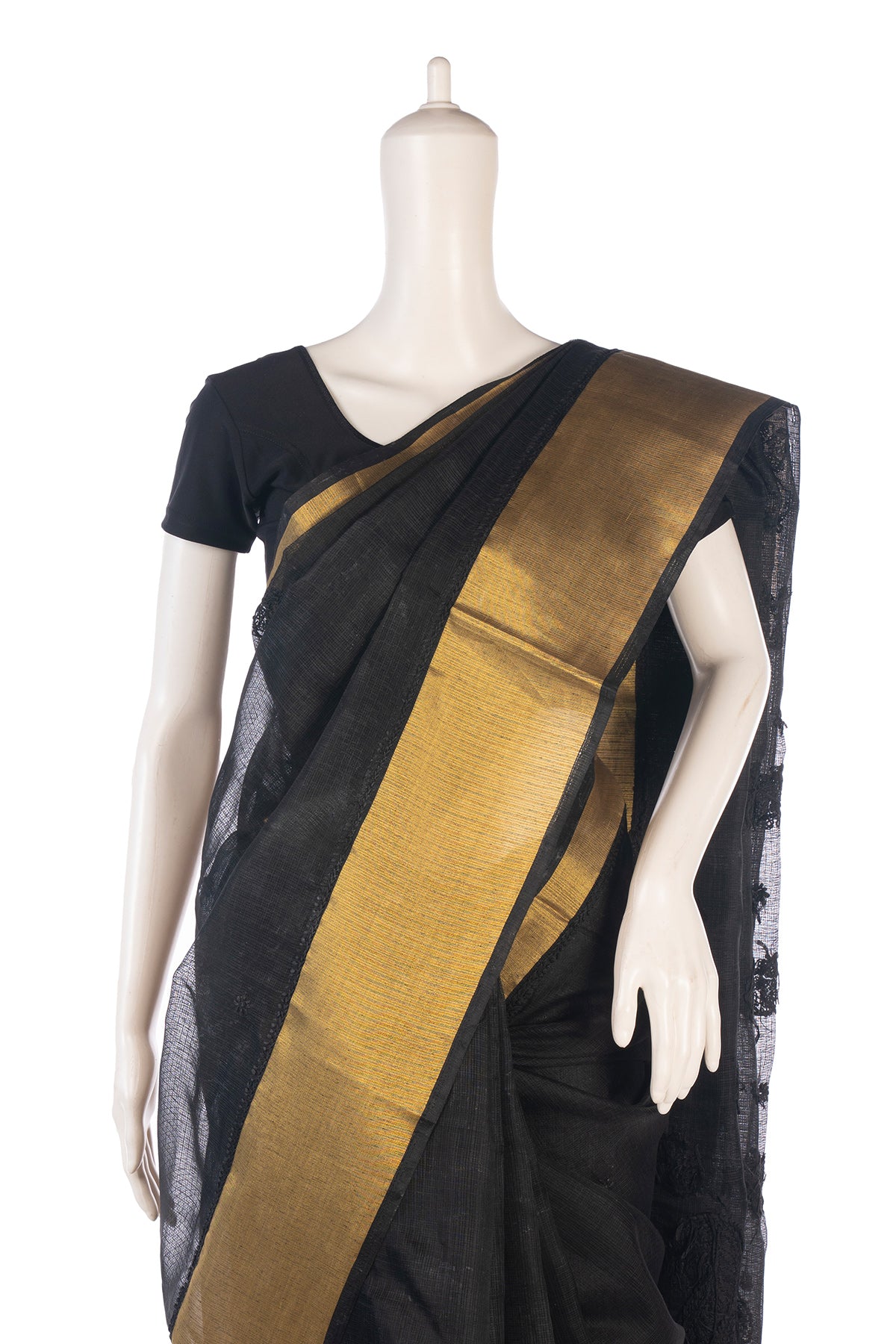 Silakaari Black Beauty Super Delux Pure Chanderi Lucknowi Premium Saree
