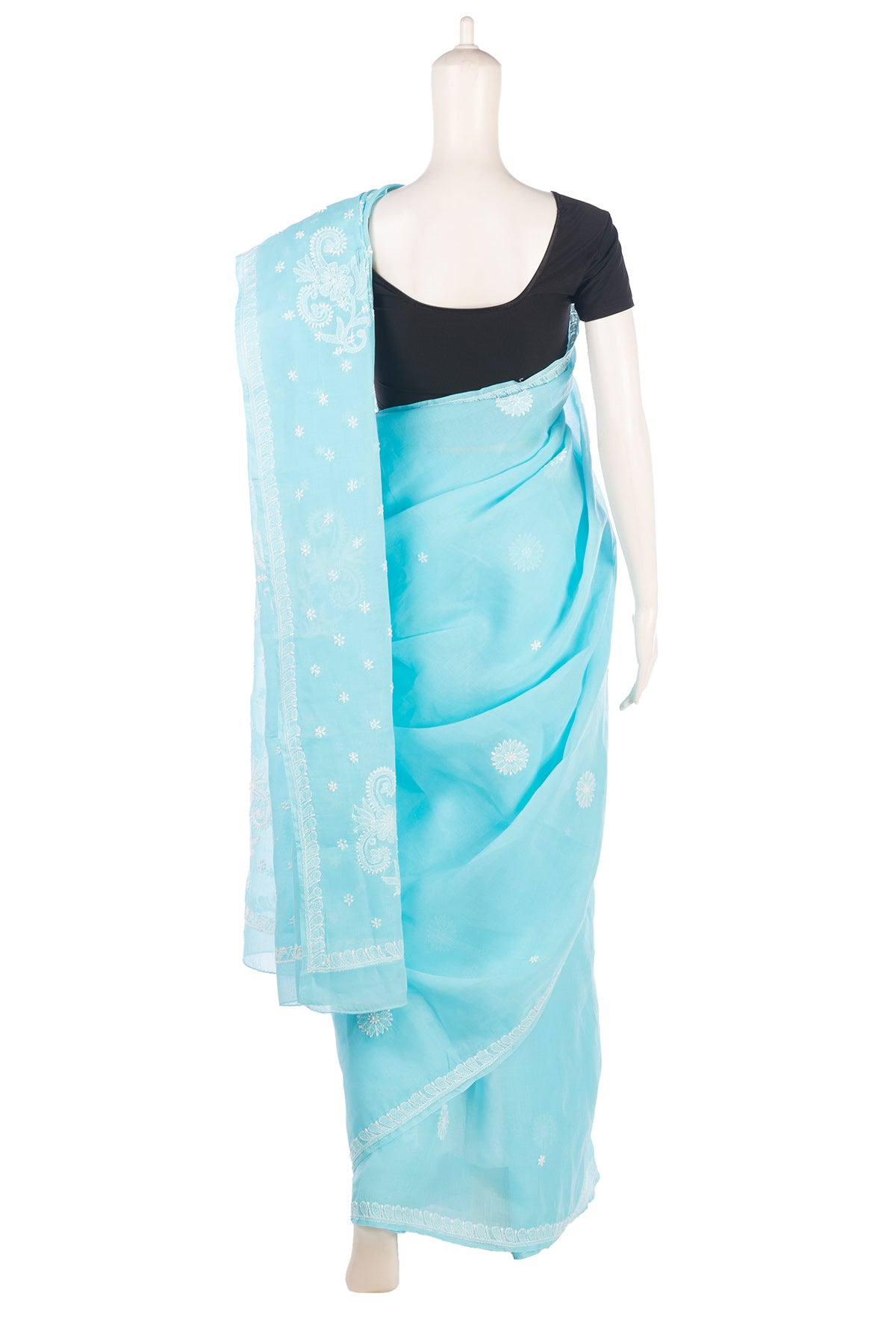 Silakaari Aasmani Pure Cotton Fine HandWork Super Delux Lucknowi Saree