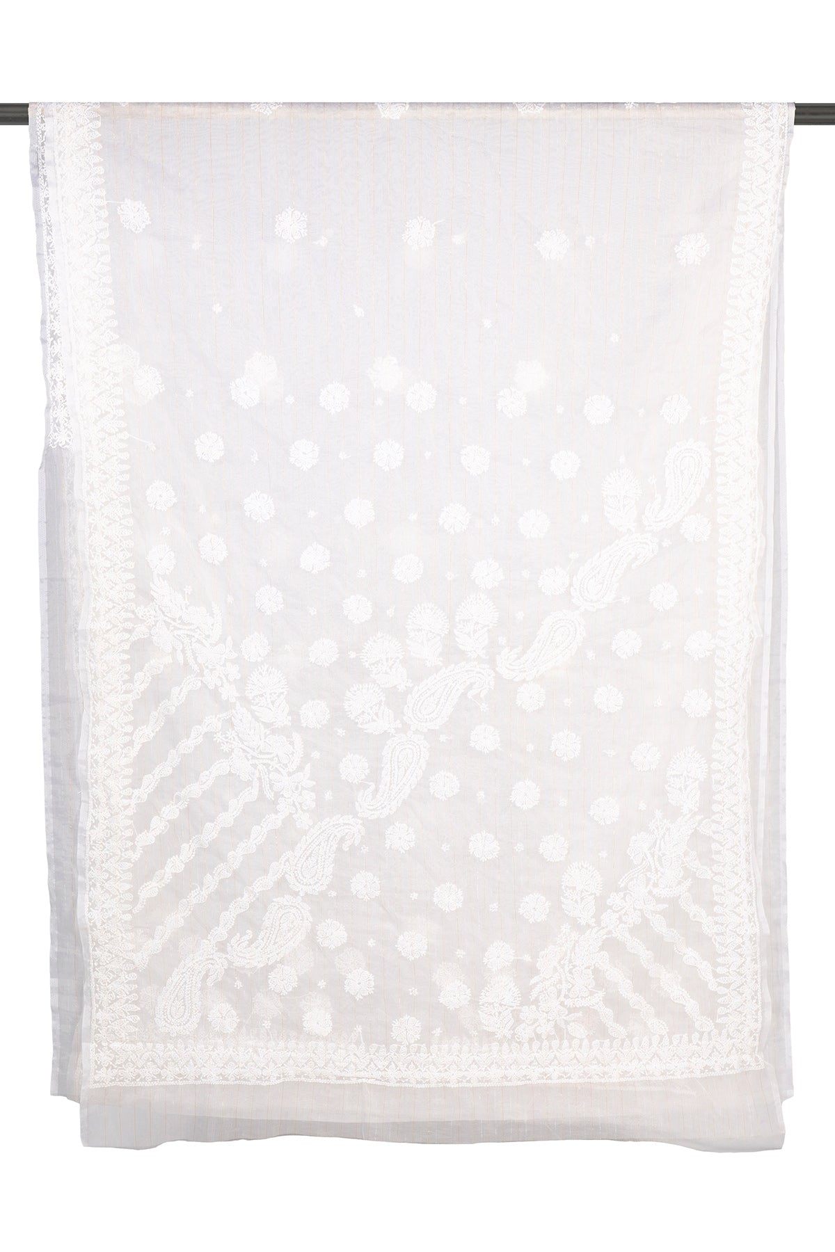 Silakaari Cream-Gold Pure Organza Fine Handwork Lucknowi Premium Saree