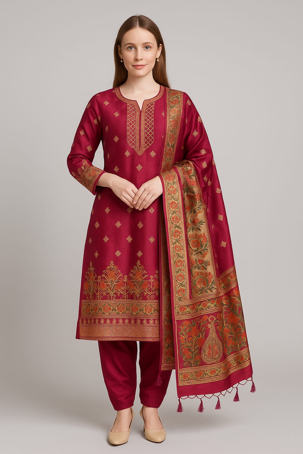 Silakaari Women's Maroon Zari Work Designer Banarasi Unstitched Dress Material