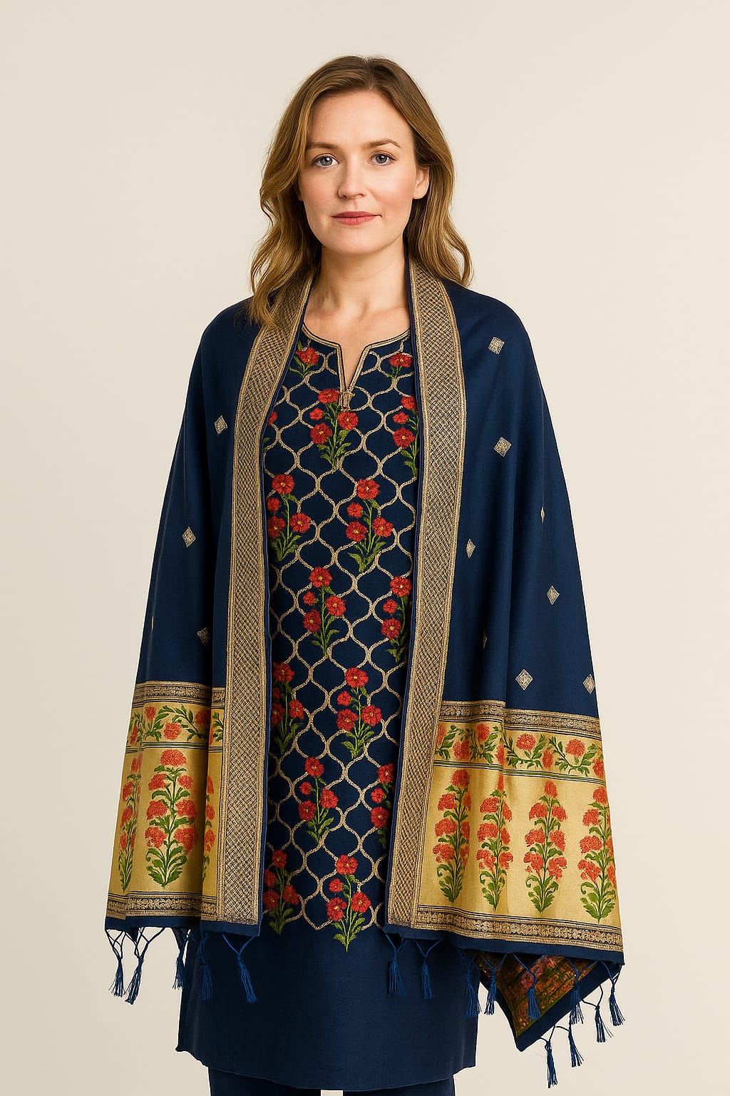 Silakaari Women's Navy Blue Zari Work Designer Banarasi Unstitched Dress Material