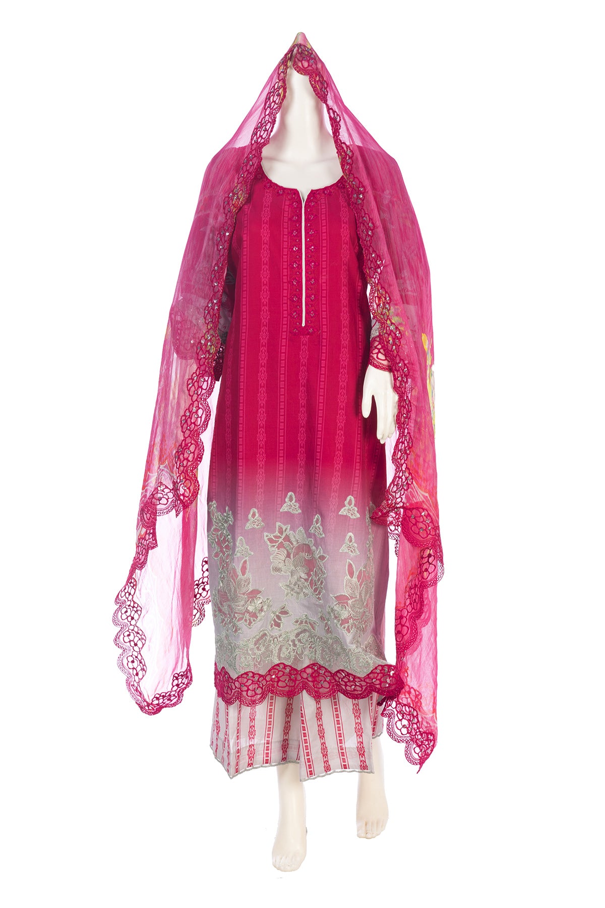 Silakaari Ayaan Magenat Printed Pure Lawn Sequin Patch Work Premium Ready-Made Dress