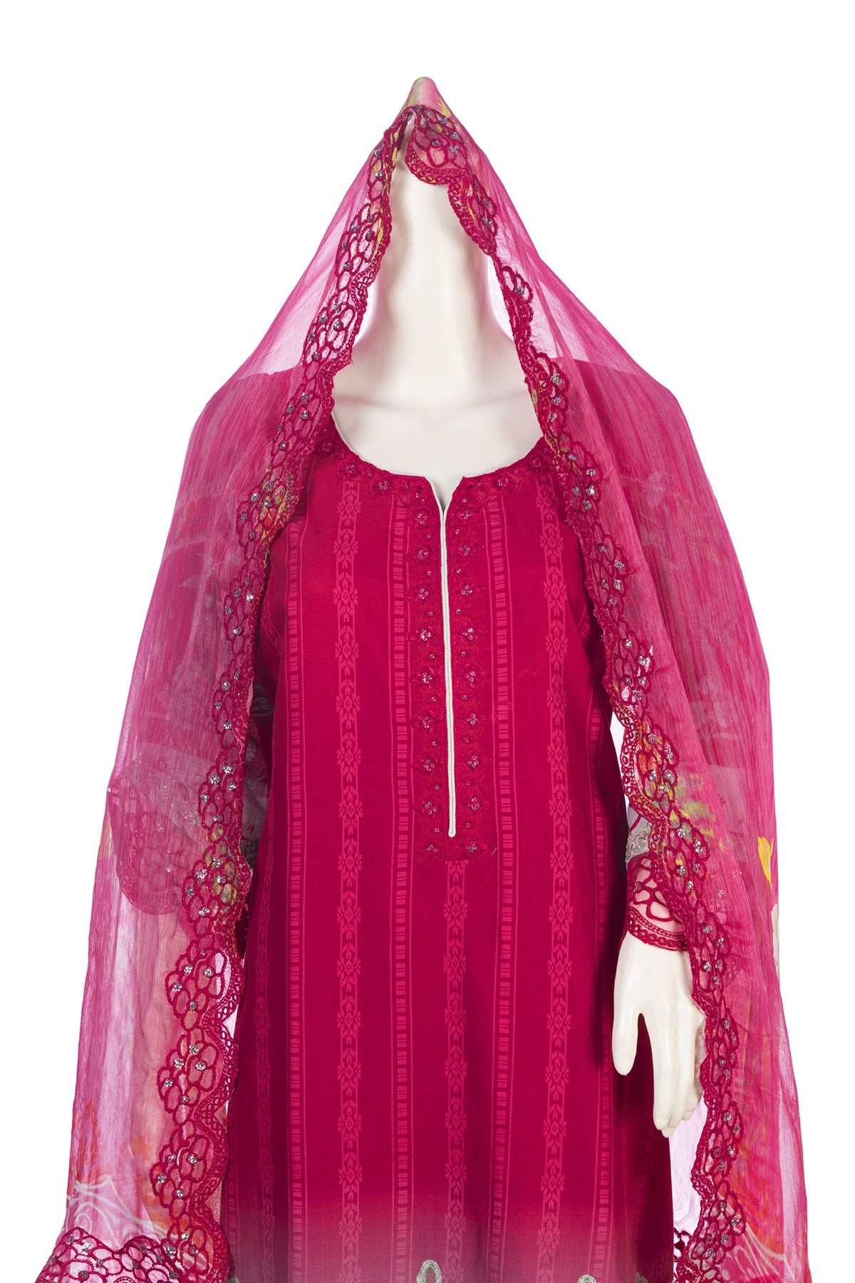 Silakaari Ayaan Magenat Printed Pure Lawn Sequin Patch Work Premium Ready-Made Dress