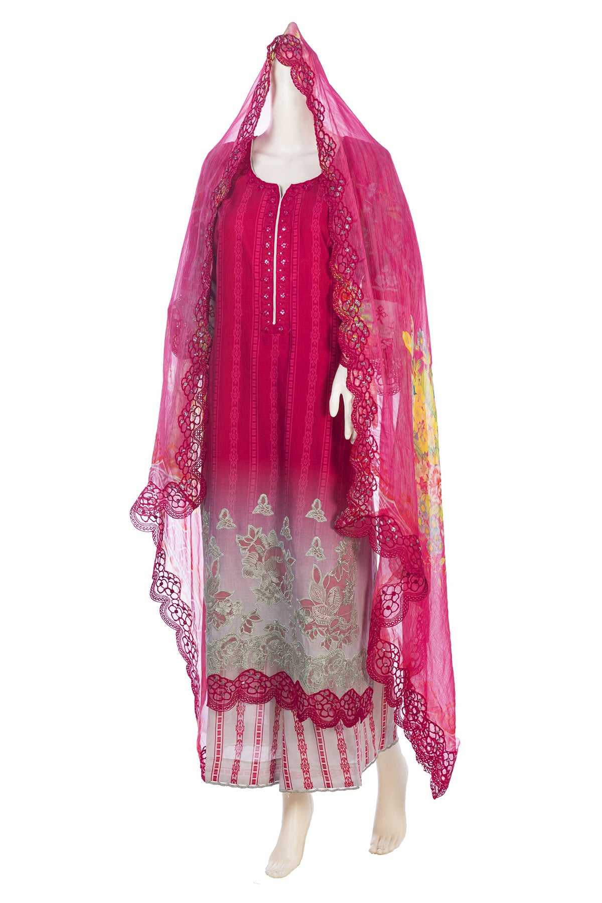 Silakaari Ayaan Magenat Printed Pure Lawn Sequin Patch Work Premium Ready-Made Dress