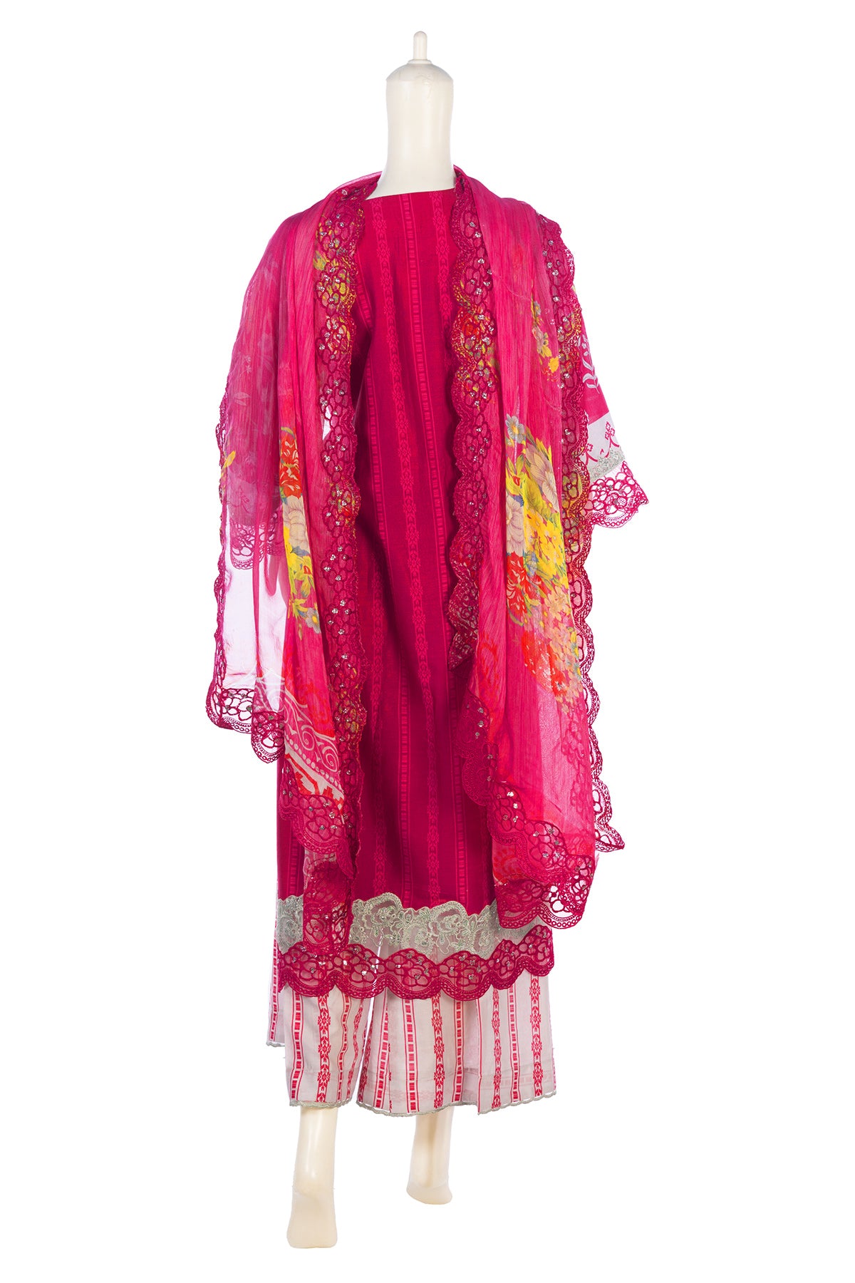 Silakaari Ayaan Magenat Printed Pure Lawn Sequin Patch Work Premium Ready-Made Dress