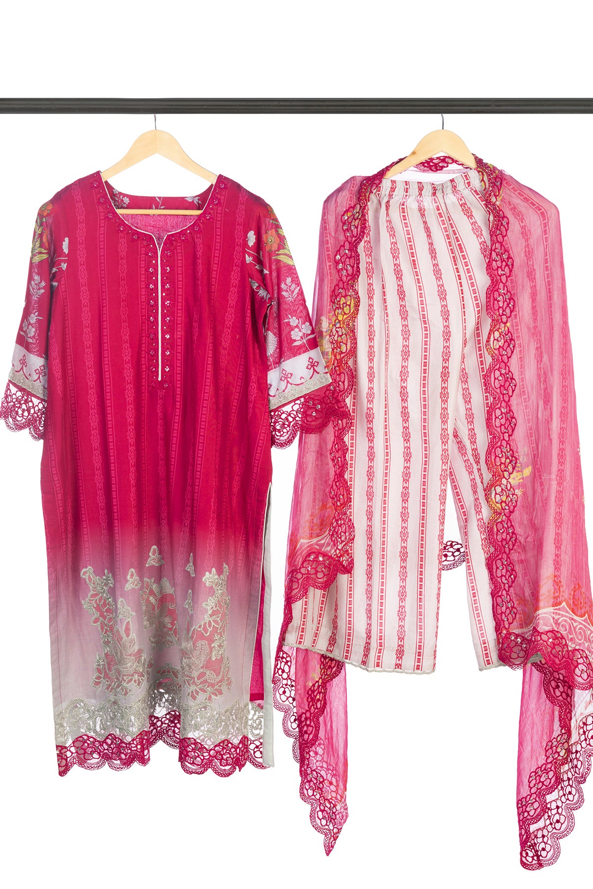 Silakaari Ayaan Magenat Printed Pure Lawn Sequin Patch Work Premium Ready-Made Dress