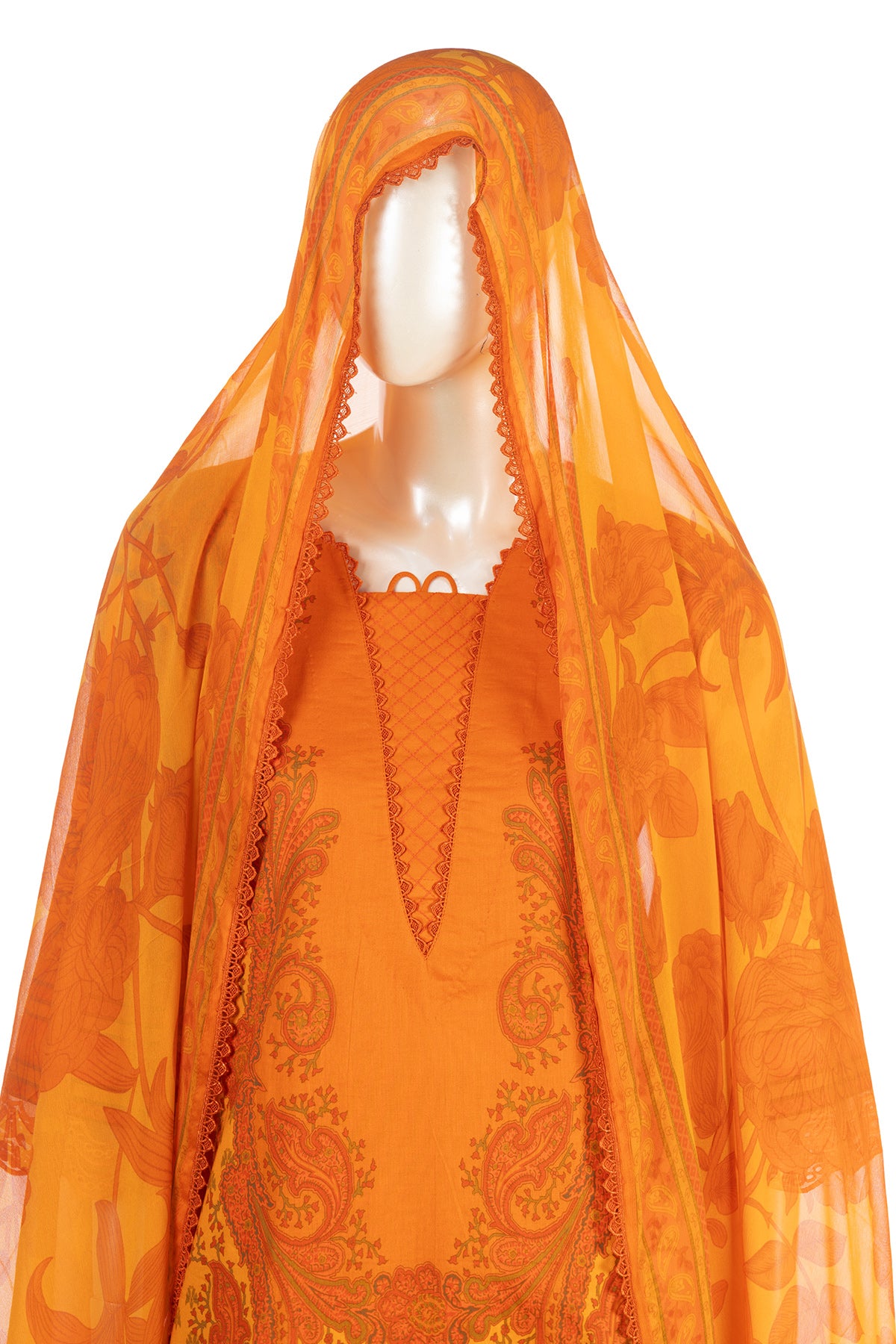 Silakaari Dhun Orange Pure Lawn Printed Lacy Embroidery Ready-Made Dress
