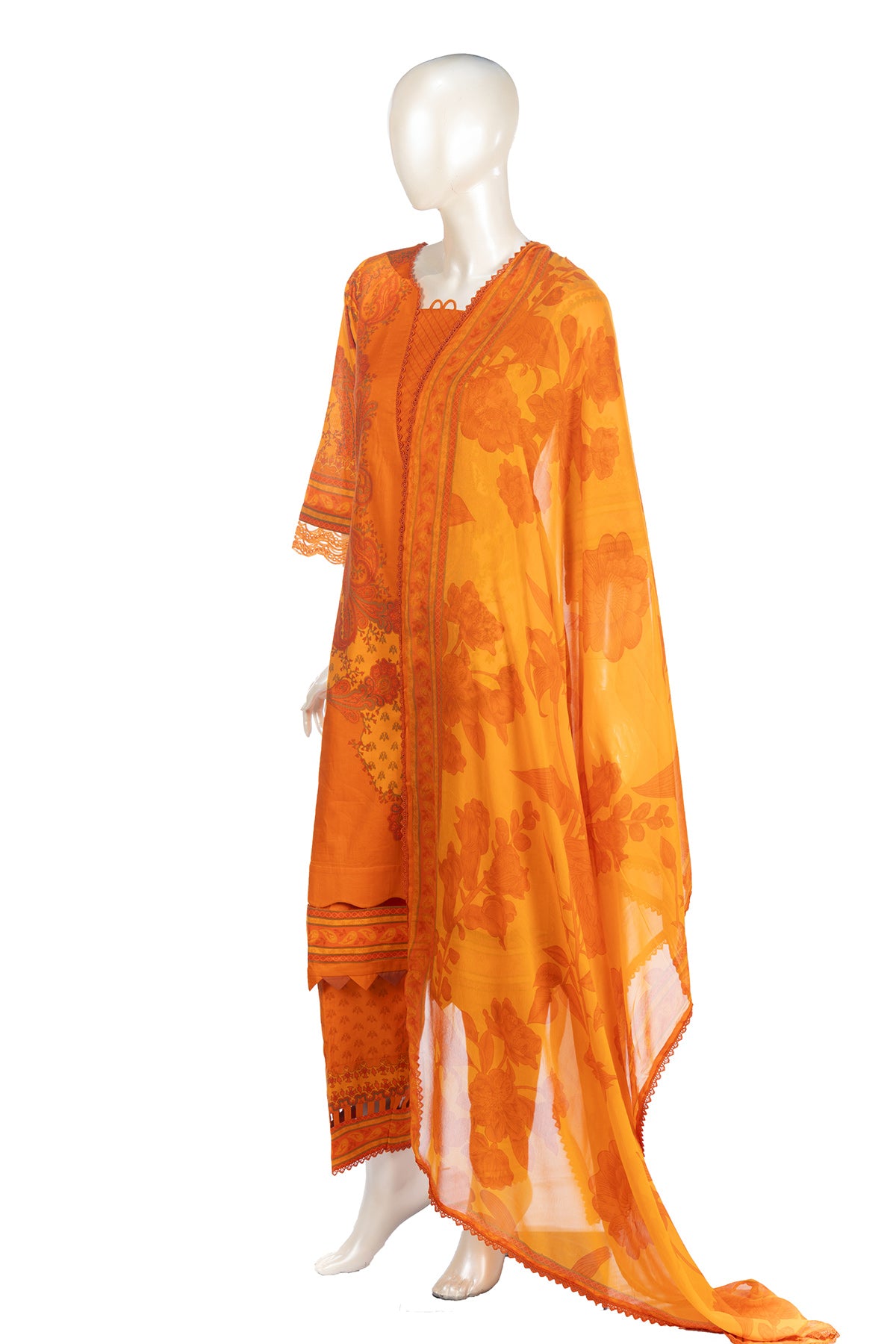 Silakaari Dhun Orange Pure Lawn Printed Lacy Embroidery Pakistani Ready-Made Dress