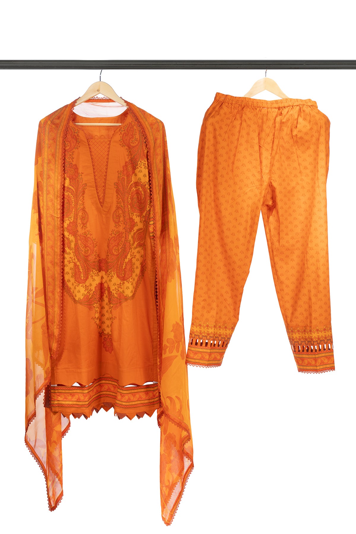 Silakaari Dhun Orange Pure Lawn Printed Lacy Embroidery Ready-Made Dress