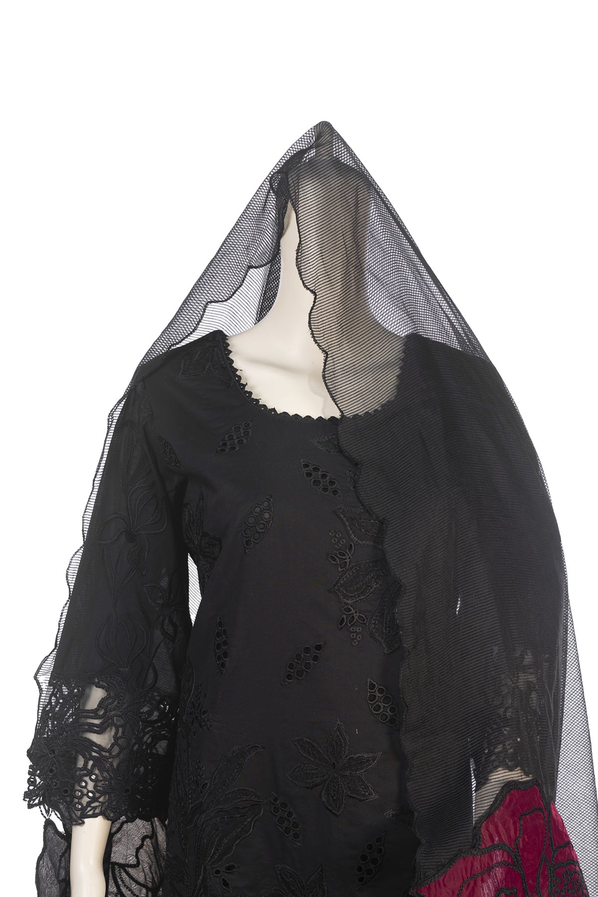 Silakaari Fakar Self Black Pure Hakoba Chikan Premium Patch Work Ready-Made Dress