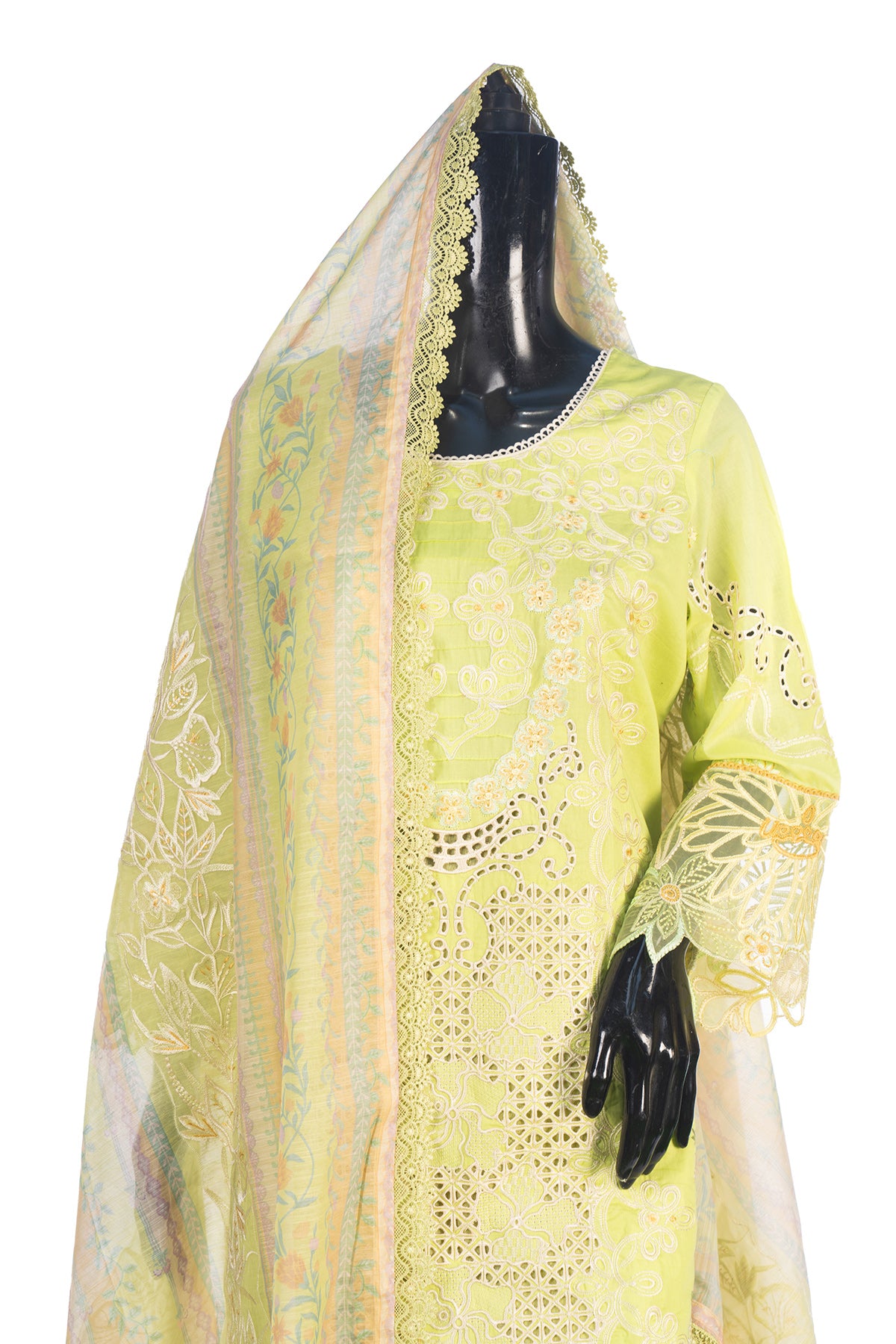 Silakaari Rangrasiya Pista Green All Over Chikan Organza Premium  Ready-Made Dress