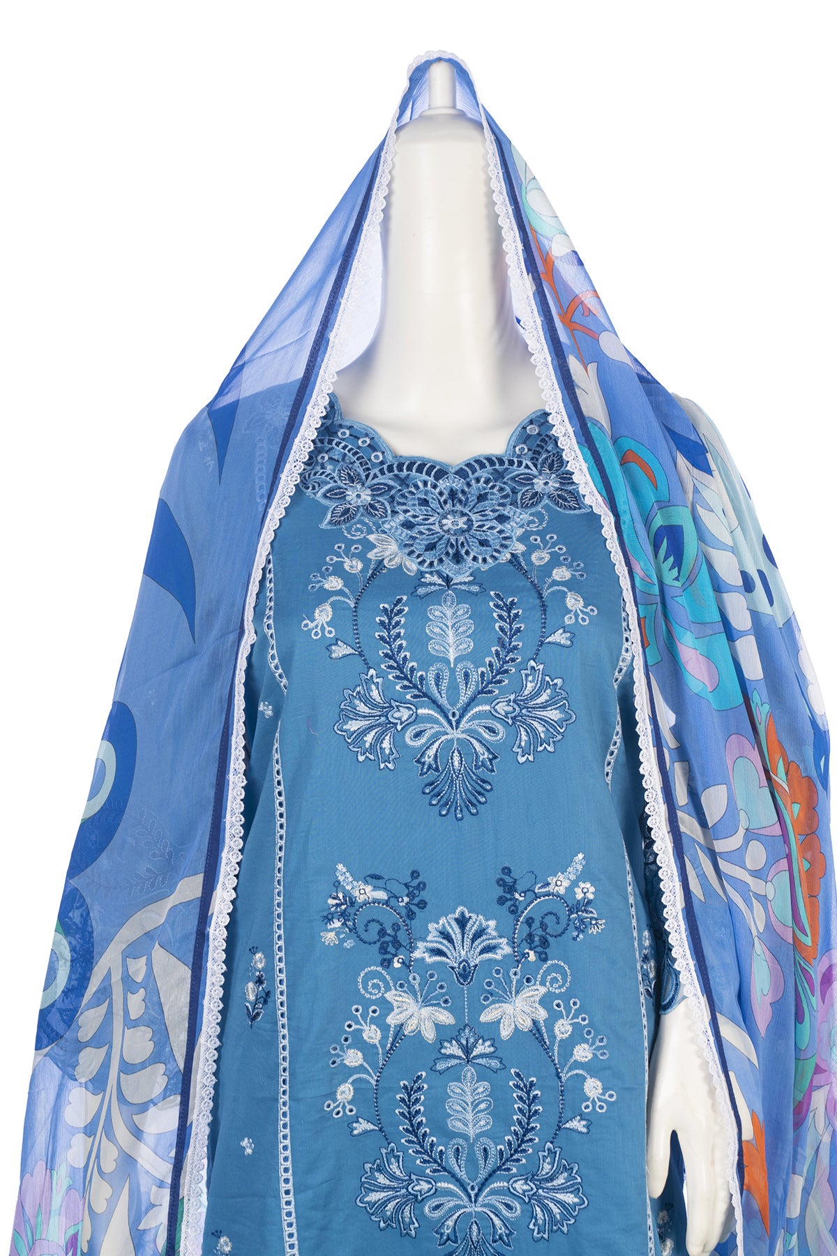 Silakaari Izhar Powder Blue Heavy Embroidery Organza Patch Pure Lawn Ready-Made Dress