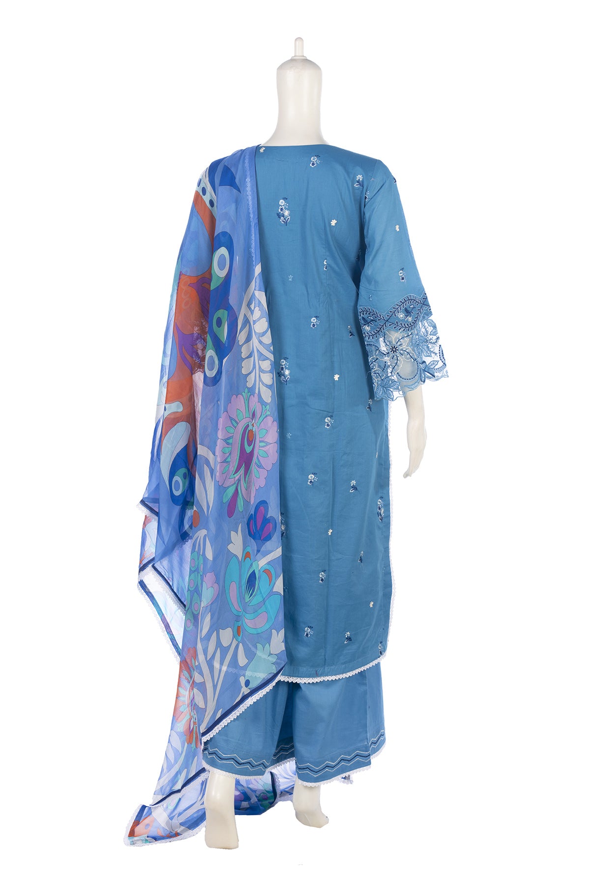 Silakaari Izhar Powder Blue Heavy Embroidery Organza Patch Pure Lawn  Ready-Made Dress