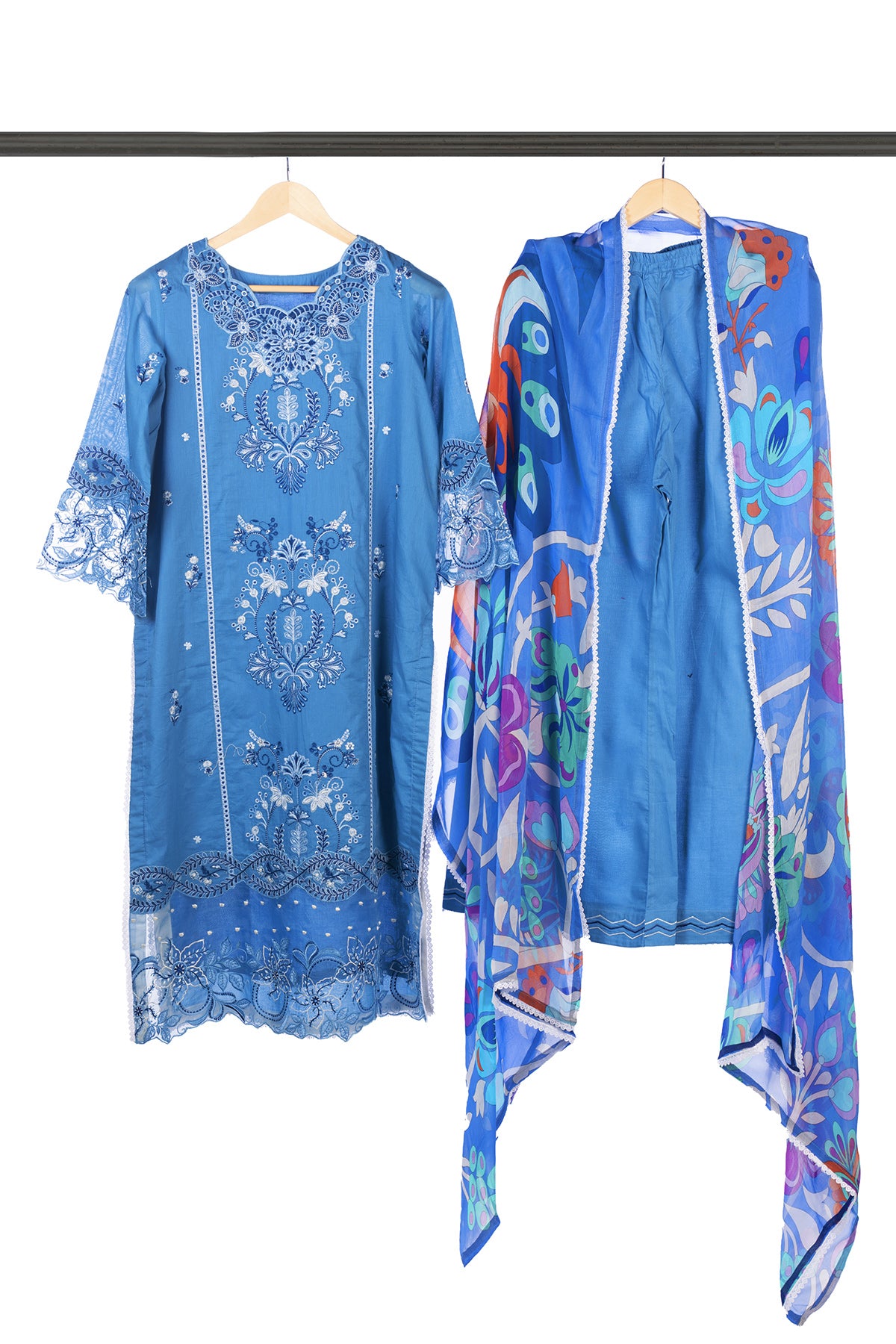 Silakaari Izhar Powder Blue Heavy Embroidery Organza Patch Pure Lawn Ready-Made Dress