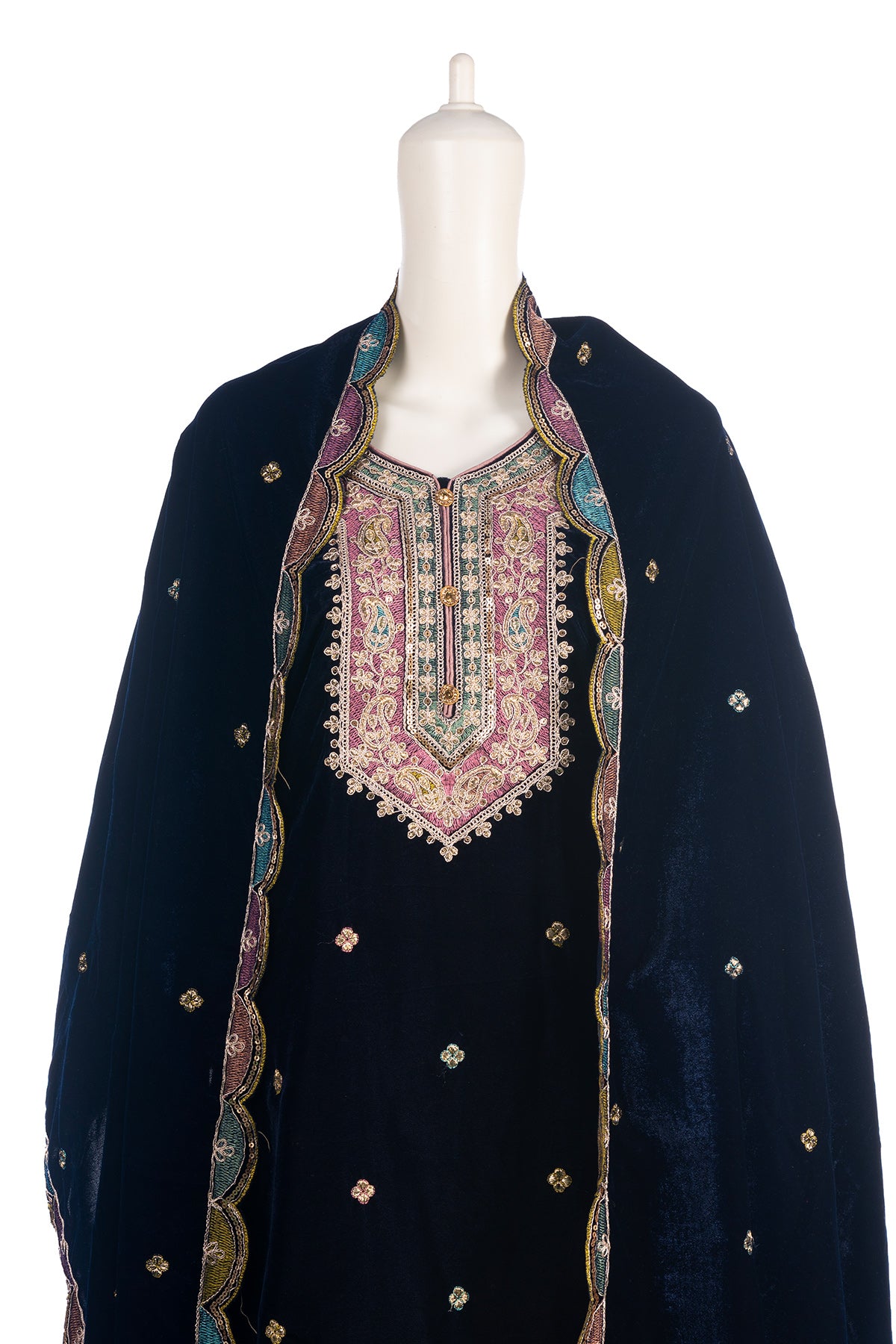 Silakaari Gehraiyaan Dark Blue-Gold Sequin Zari Bridal Pure Velvet Kurti Palazzo Set