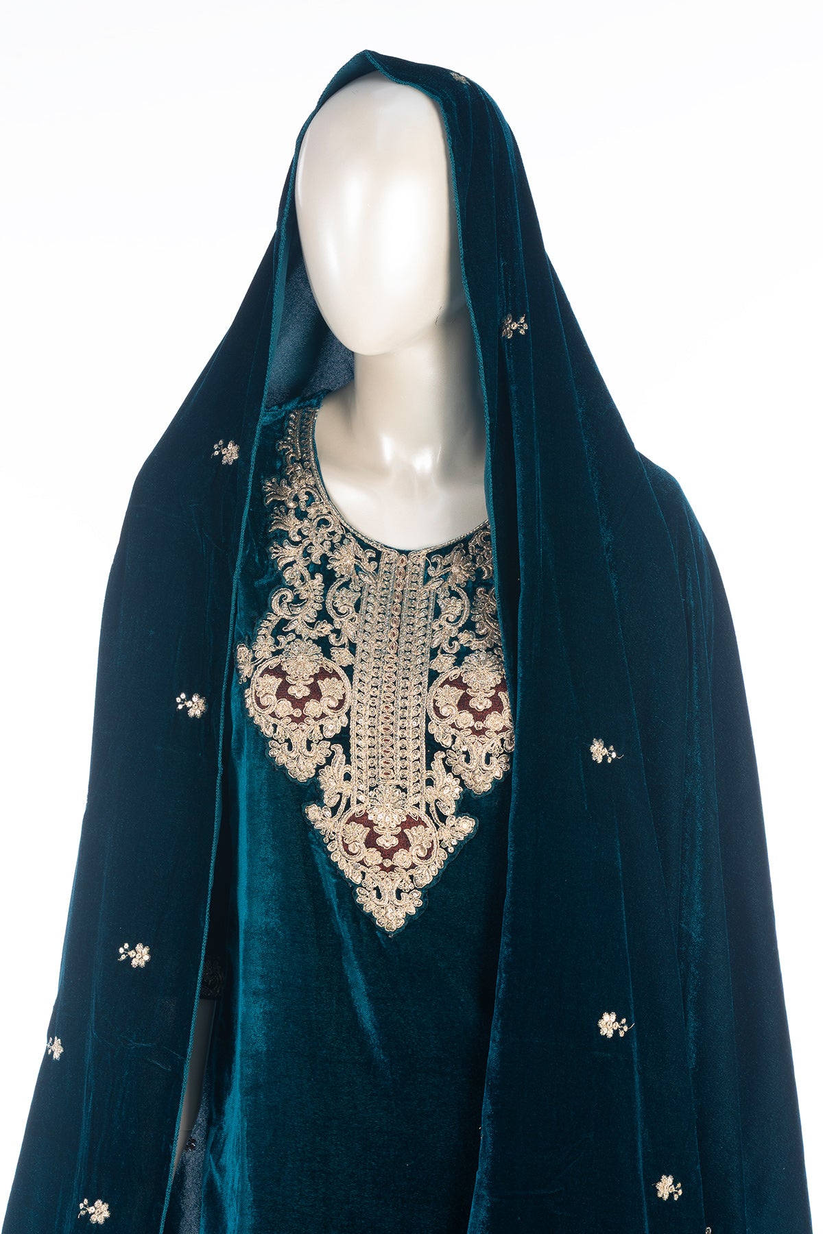 Silakaari Dilkash Dark Green Gold Sequin Patch Zardosi Pure Velvet Bridal Kurti pant set