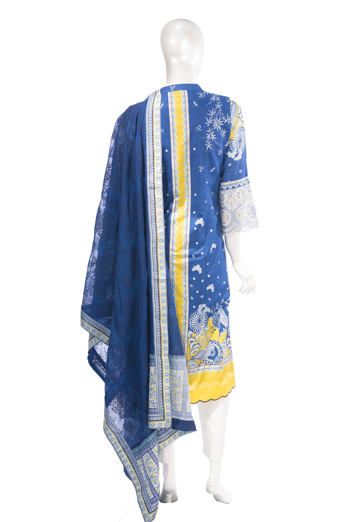 Silakaari Zebunnisa Pure Lawn Blue-Yellow Front Panel Super Lawn kalamkar Pakistani Ready-Made Dress