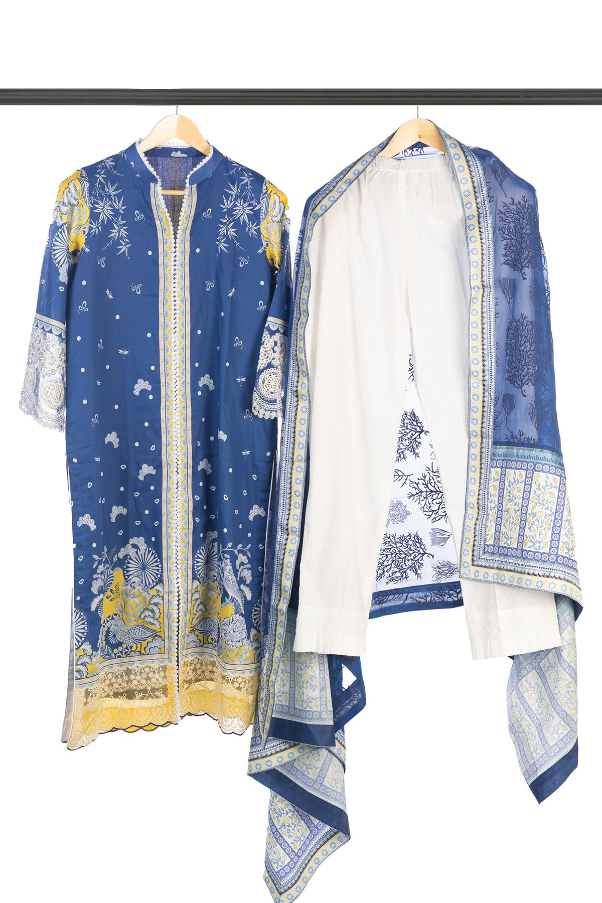 Silakaari Zebunnisa Pure Lawn Blue-Yellow Front Panel Super Lawn kalamkar Pakistani Ready-Made Dress