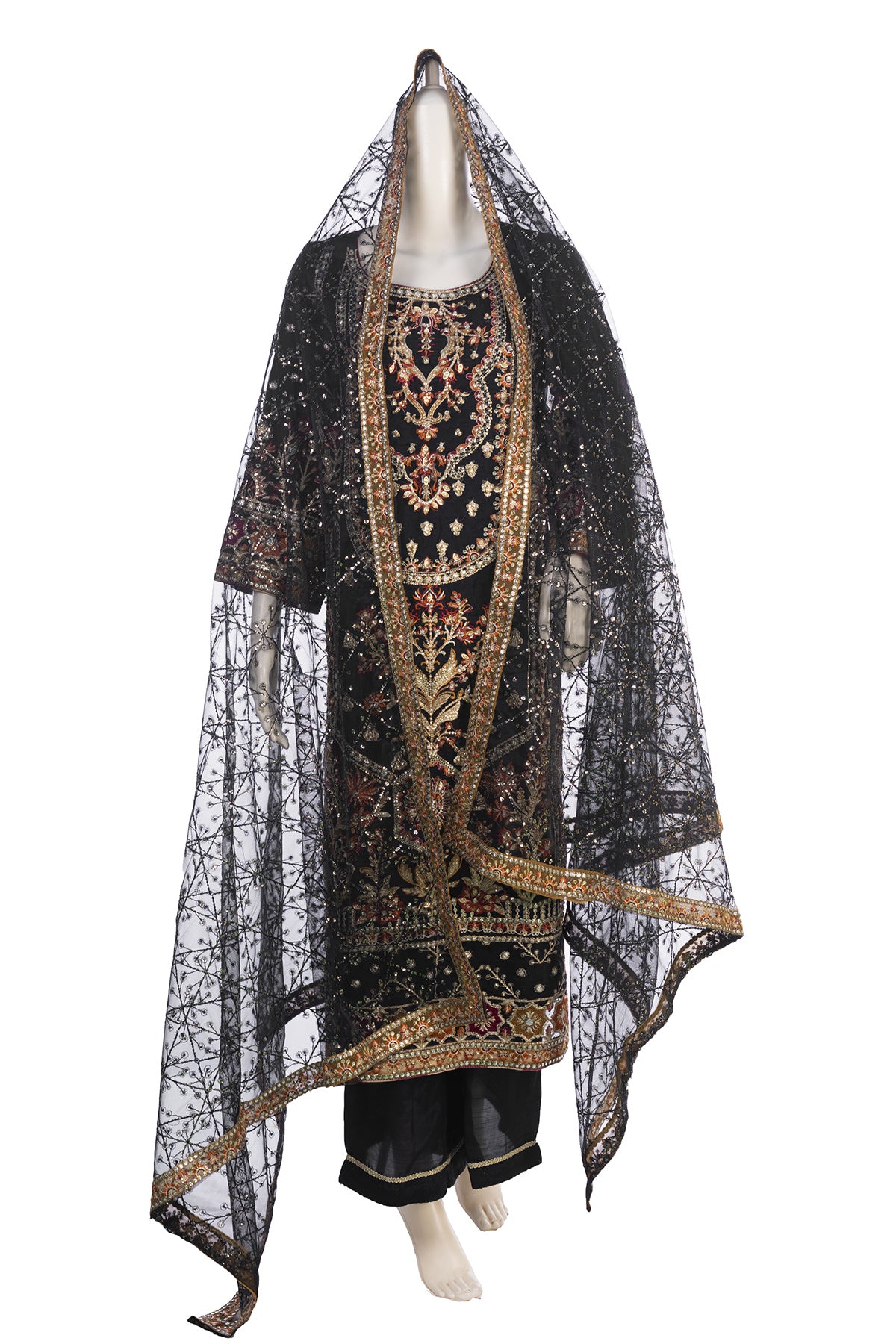 Silakaari Nimat Black-Multi Heavy Sequin Kundan Work Fancy Pakistani Ready-Made Dress