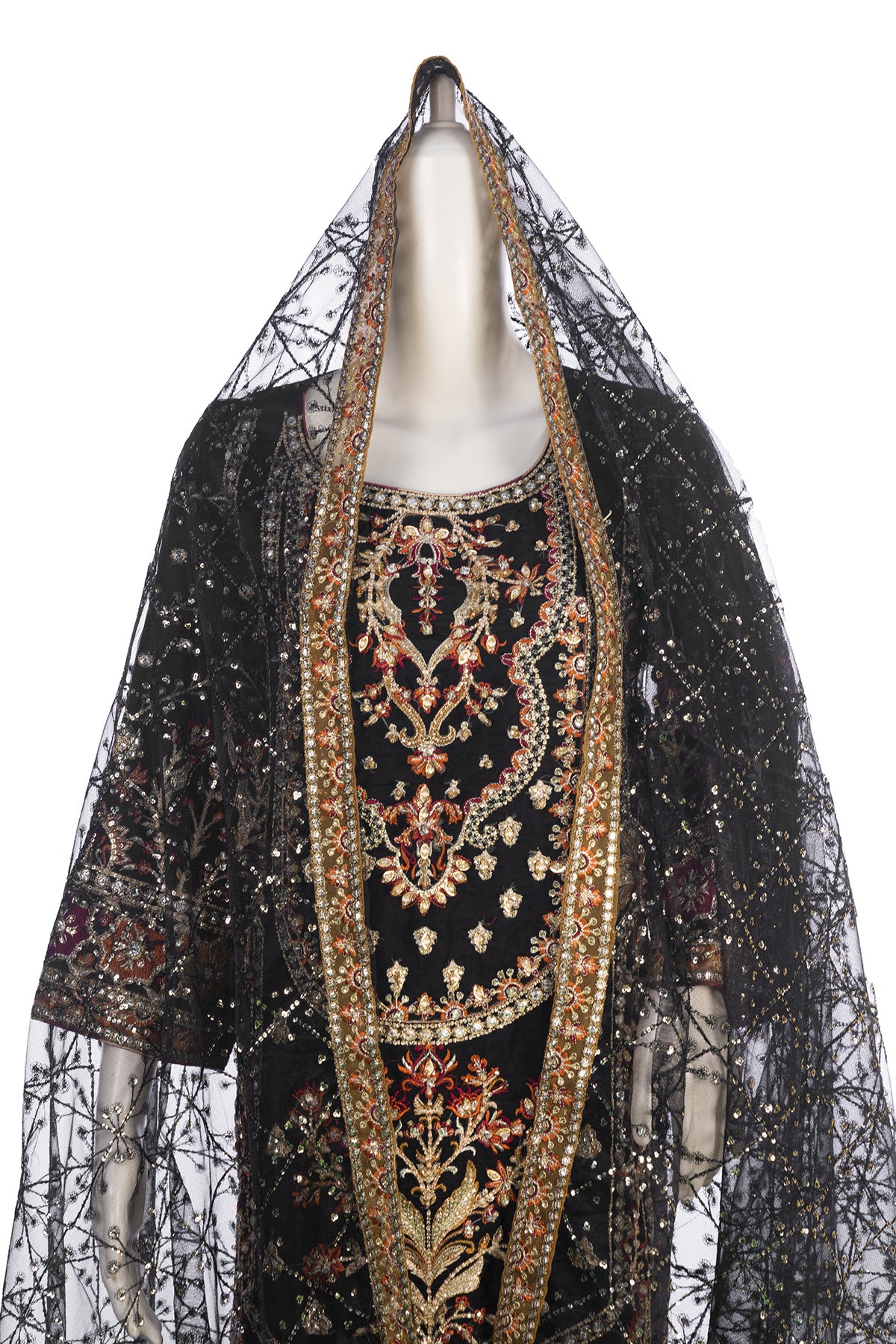 Silakaari Nimat Black-Multi Heavy Sequin Kundan Work Fancy Pakistani Ready-Made Dress