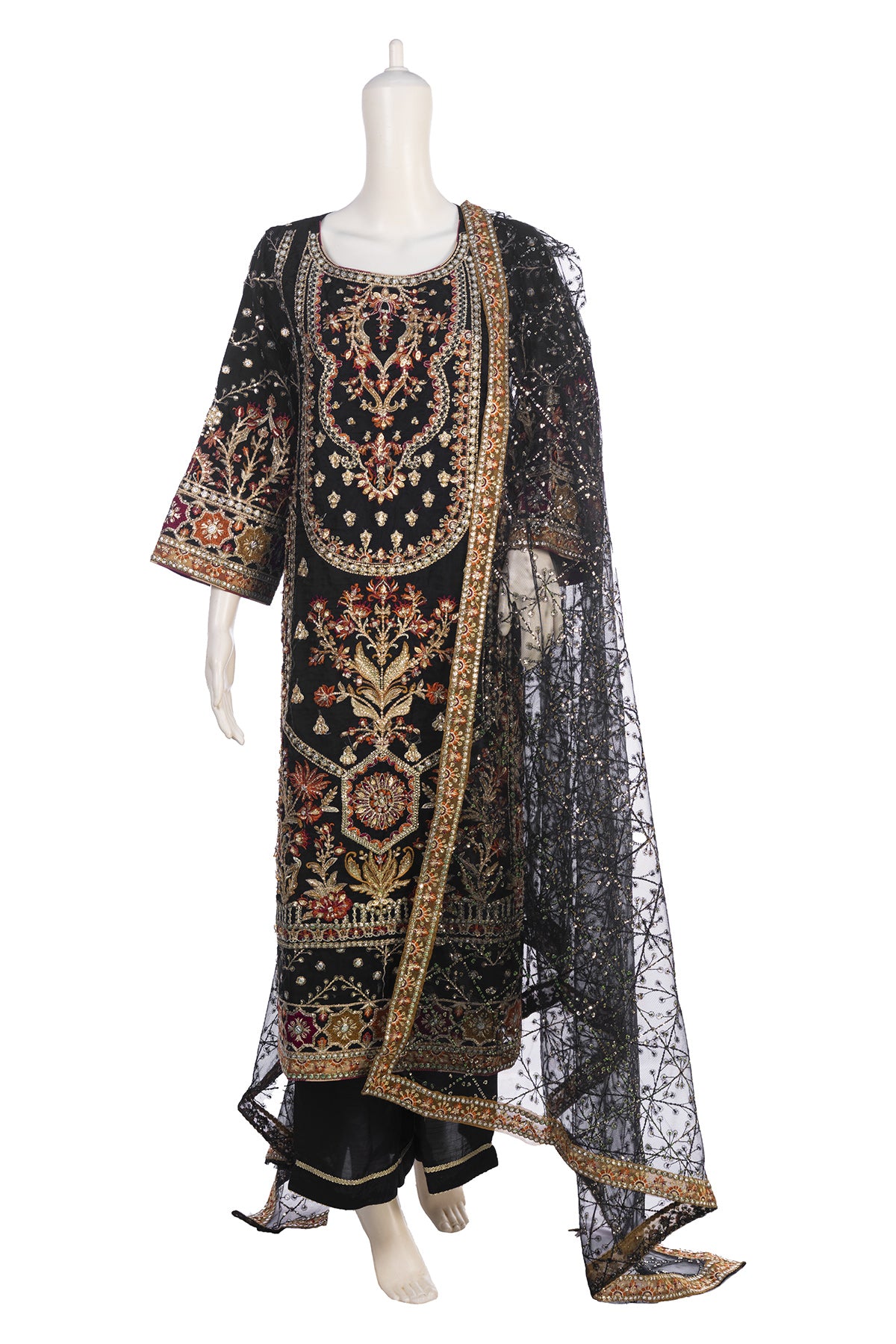 Silakaari Nimat Black-Multi Heavy Sequin Kundan Work Fancy Pakistani Ready-Made Dress