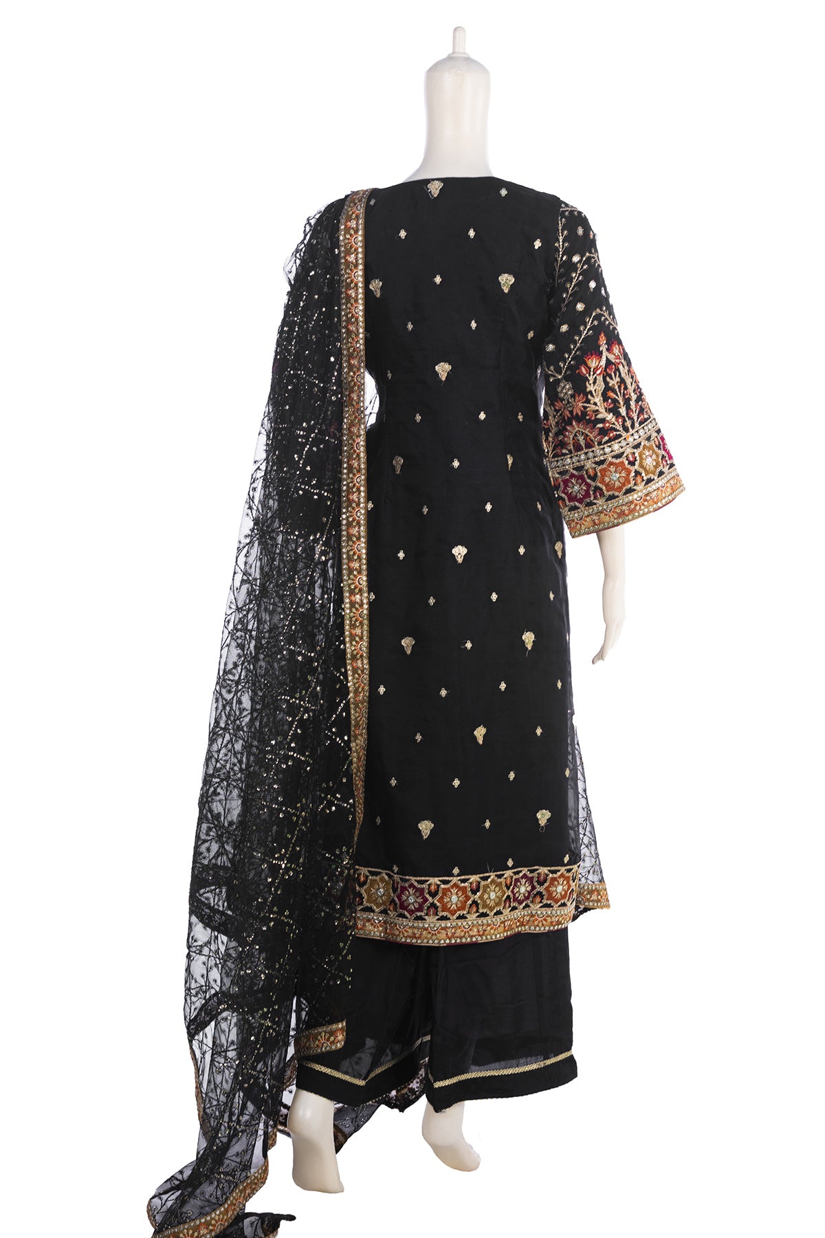 Silakaari Nimat Black-Multi Heavy Sequin Kundan Work Fancy Pakistani Ready-Made Dress