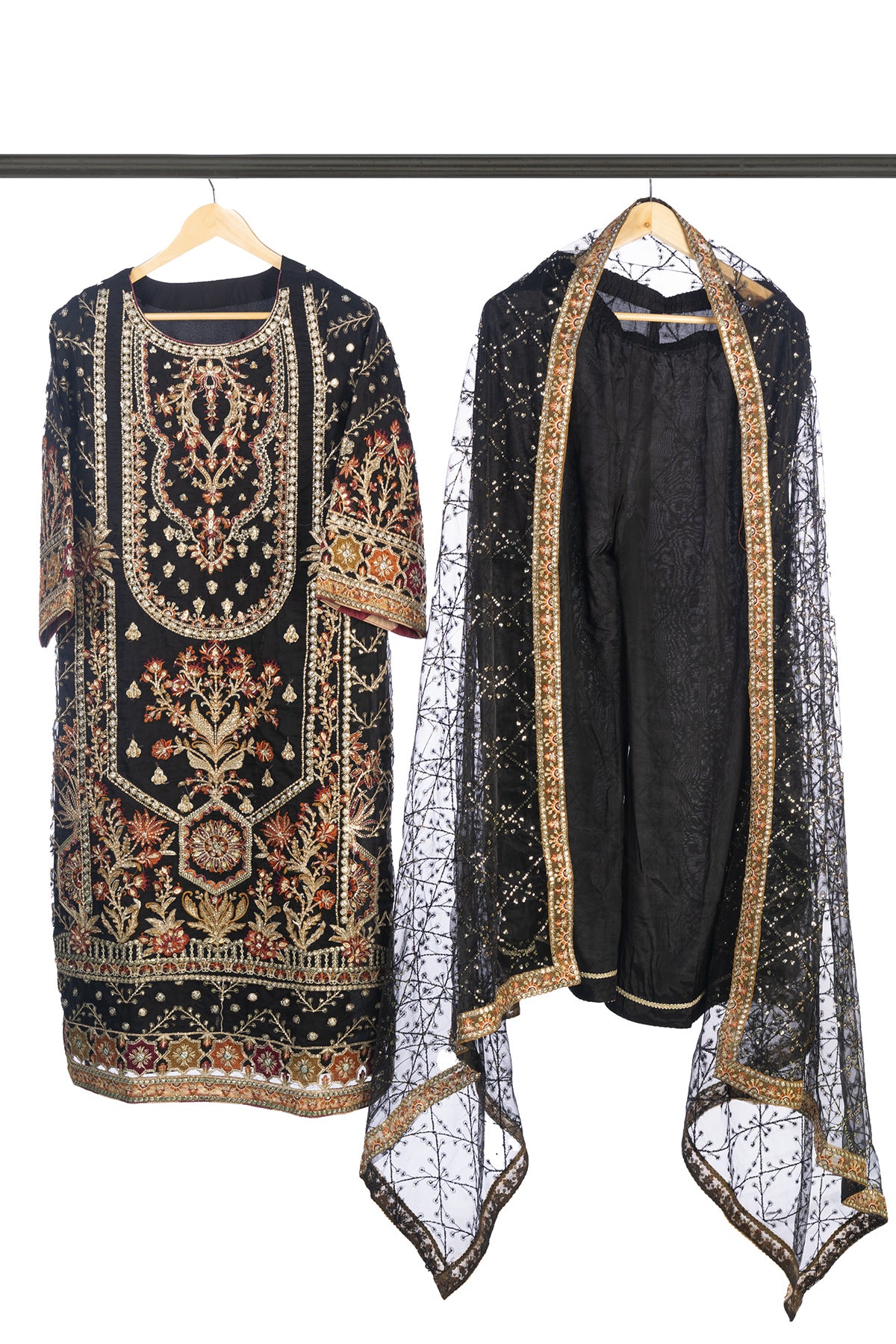 Silakaari Nimat Black-Multi Heavy Sequin Kundan Work Fancy Pakistani Ready-Made Dress