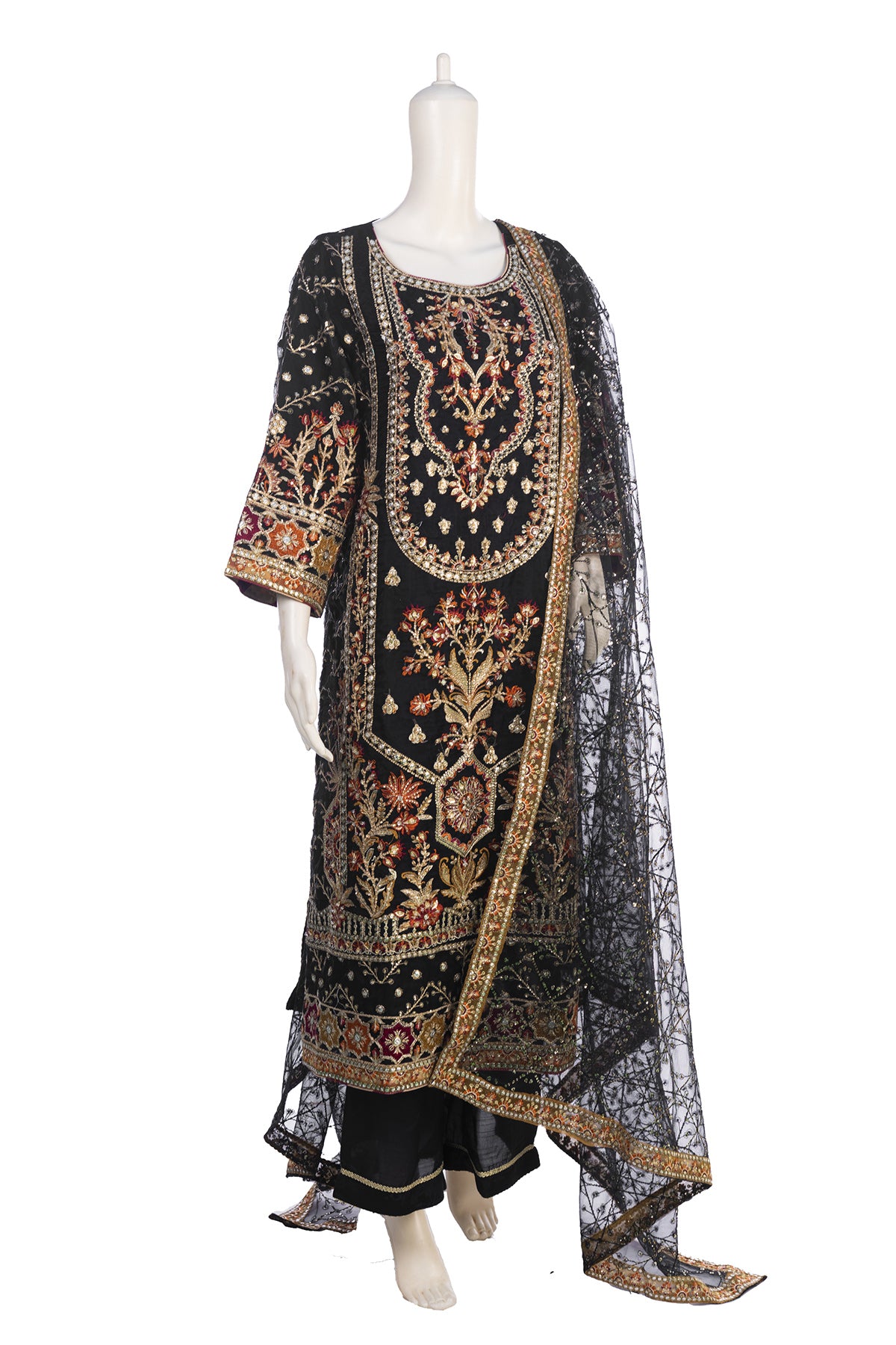 Silakaari Nimat Black-Multi Heavy Sequin Kundan Work Fancy Pakistani Ready-Made Dress