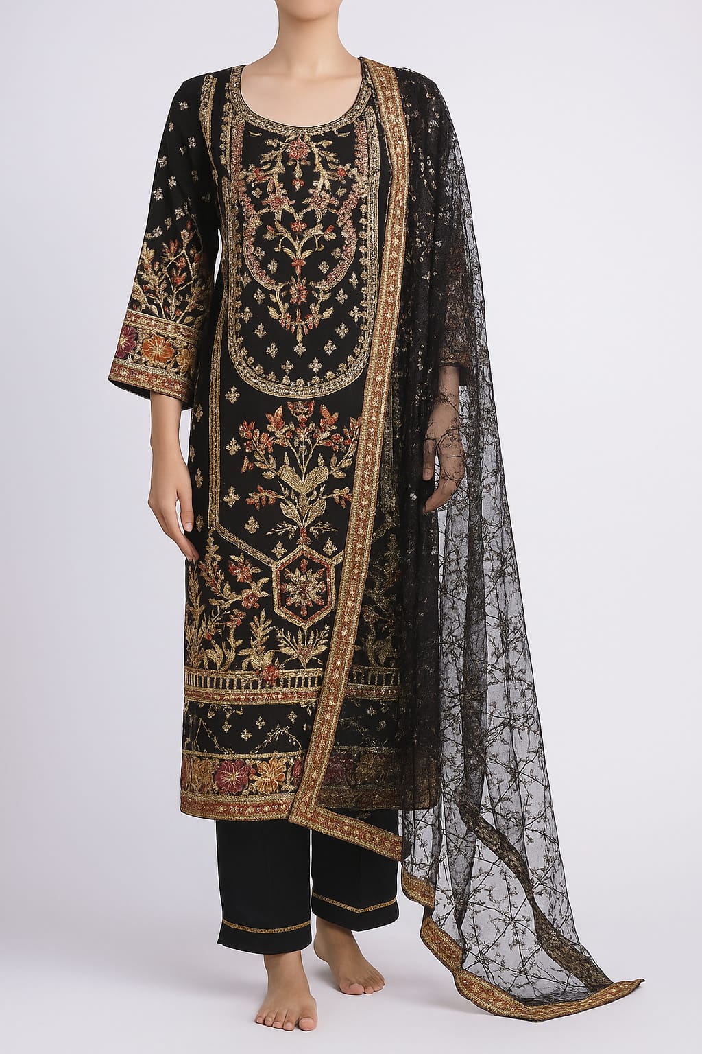 Silakaari Nimat Black-Multi Heavy Sequin Kundan Work Fancy Ready-Made Dress