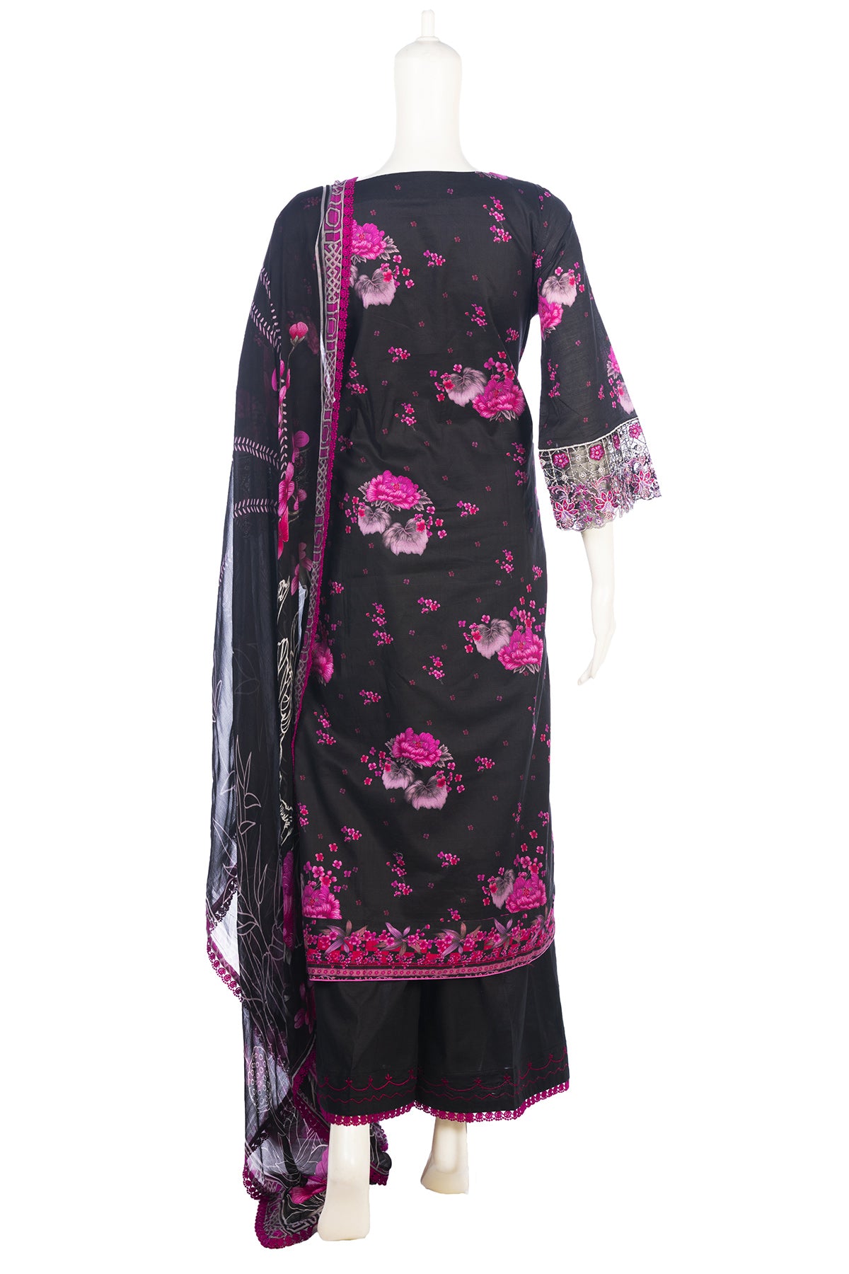 Silakaari Mahenoor Black-Pink Heavy Organza Patch Lacy PartyWear Pakistani Ready-Made Dress