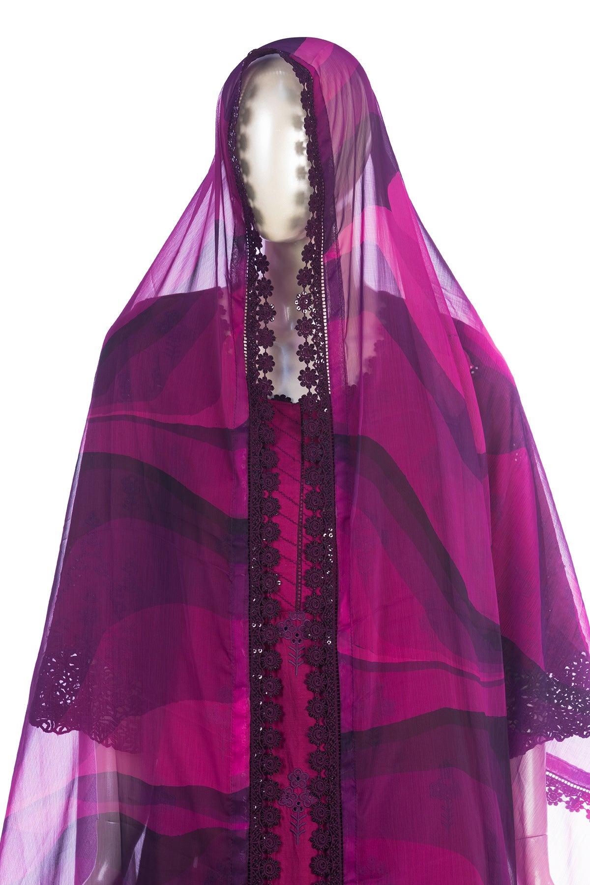 Silakaari Ehsaas Magenta Heavy Lacy Pure Lawn Sequin Embroidery  Ready-Made Dress