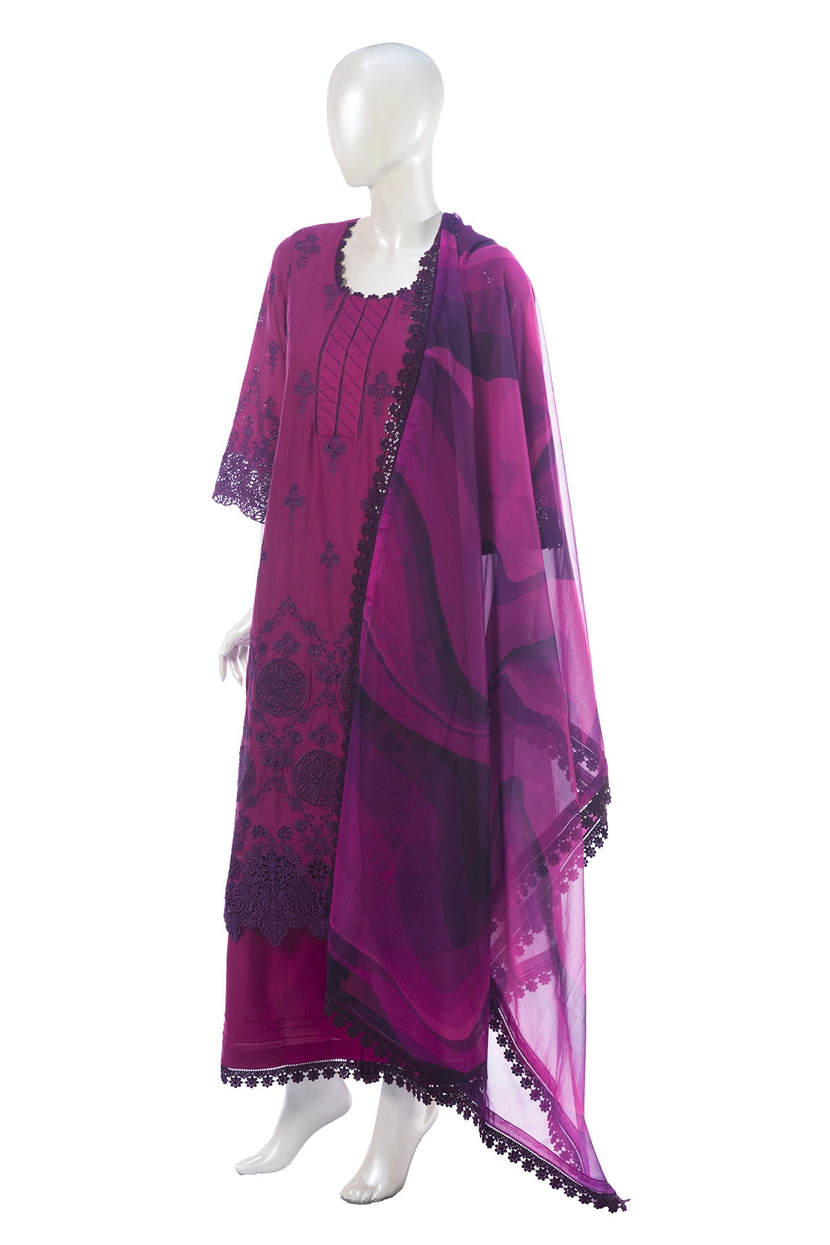 Silakaari Ehsaas Magenta Heavy Lacy Pure Lawn Sequin Embroidery Pakistani Ready-Made Dress